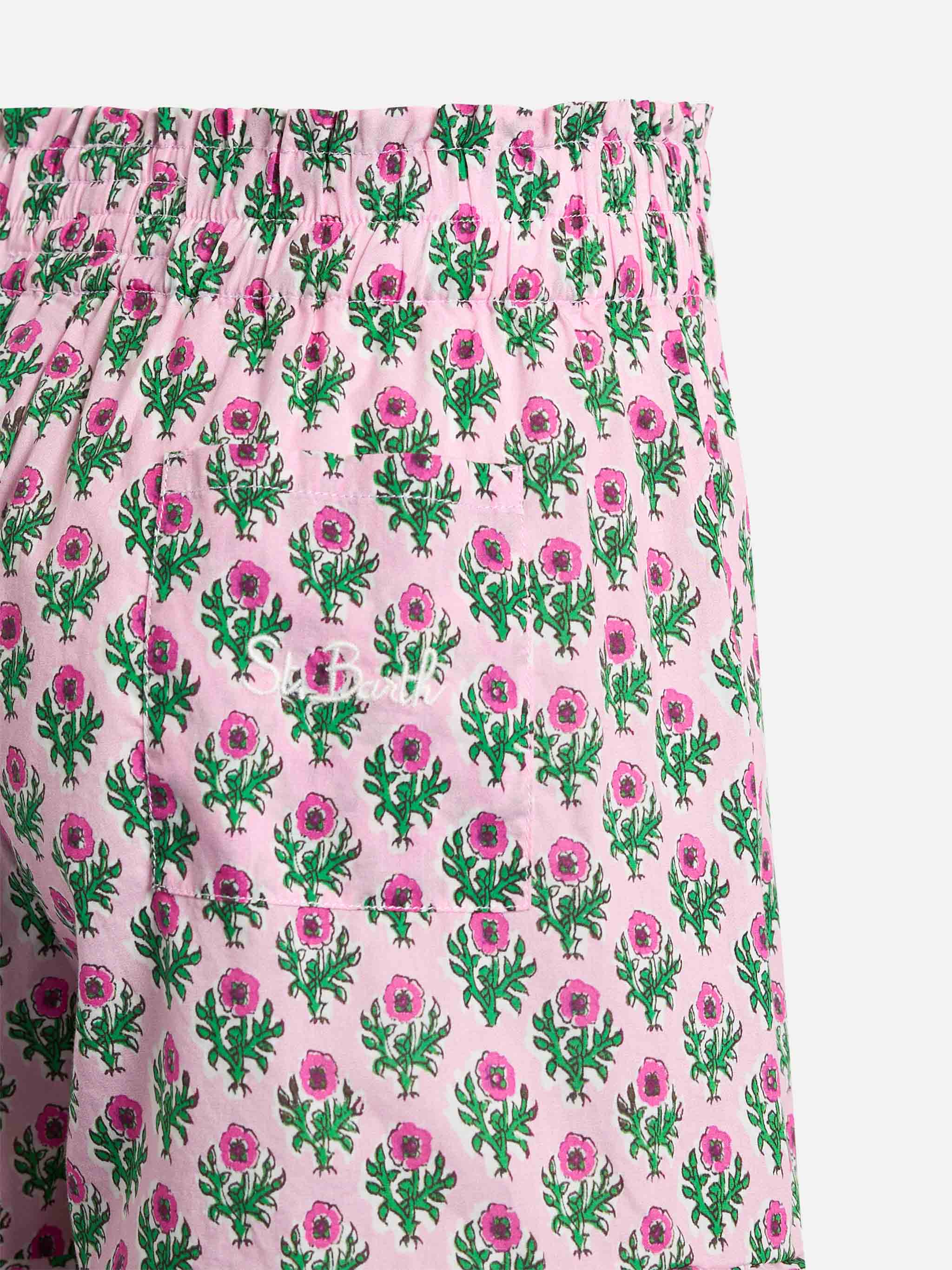 mc2-saint-barth-ander-p-pantaloncini-bambina-cotone-fiori-rosa-con-volant image 2