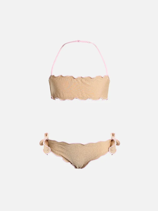 mc2-saint-barth-emy-bikini-bambina-a-fascia-lurex-oro-con-bordi-rosa image 1