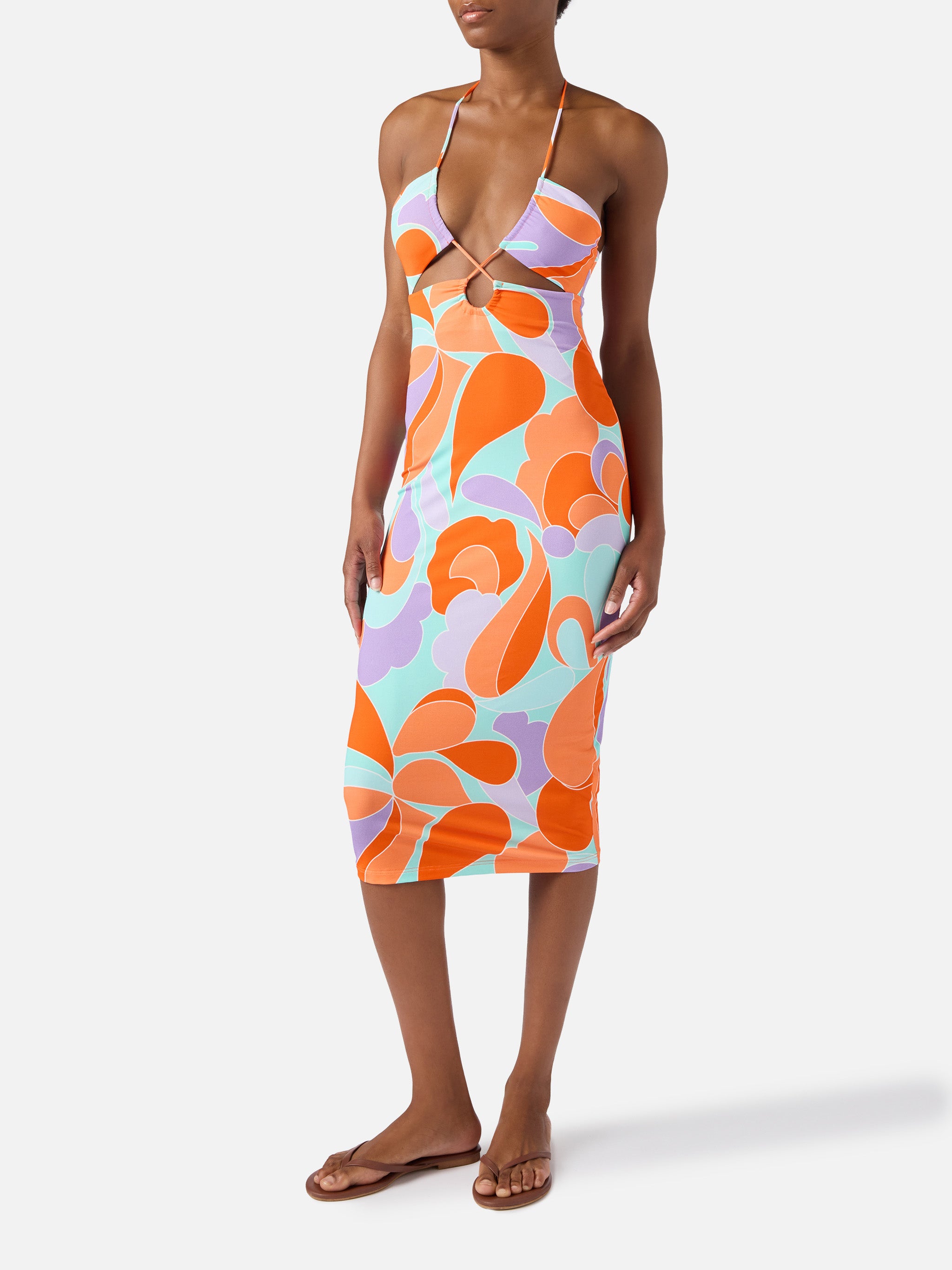 mc2-saint-barth-abito-longuette-cut-out-stampa-onde-verde image 1
