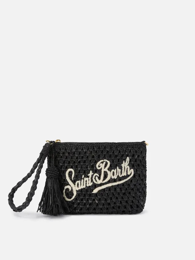 pouch-mc2-saint-barth-in-rafia-intrecciata-nera-con-logo-ricamato image 1