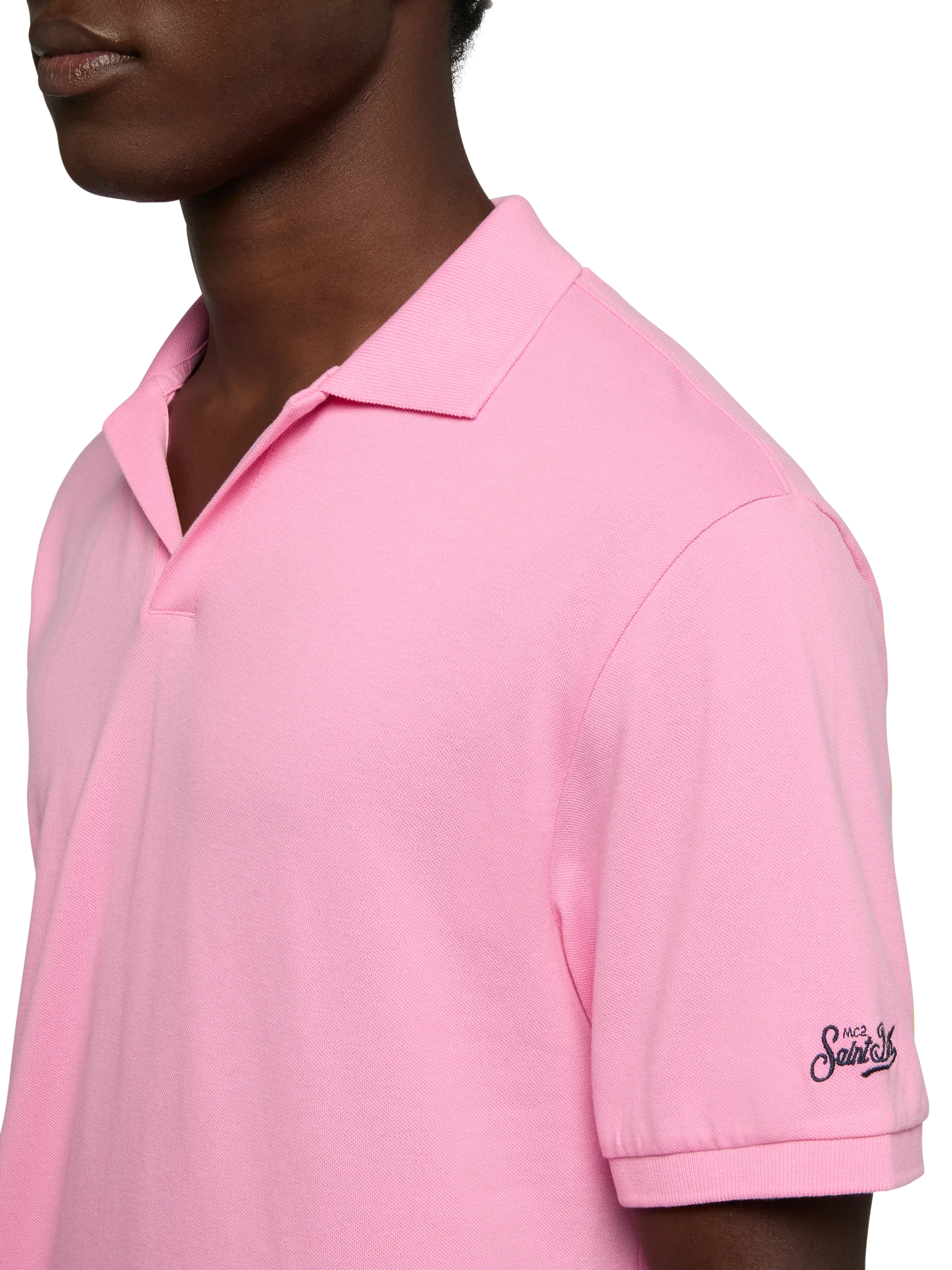 mc2-saint-barth-charles-polo-uomo-piquet-cotone-rosa-bubble-senza-bottoni image 2