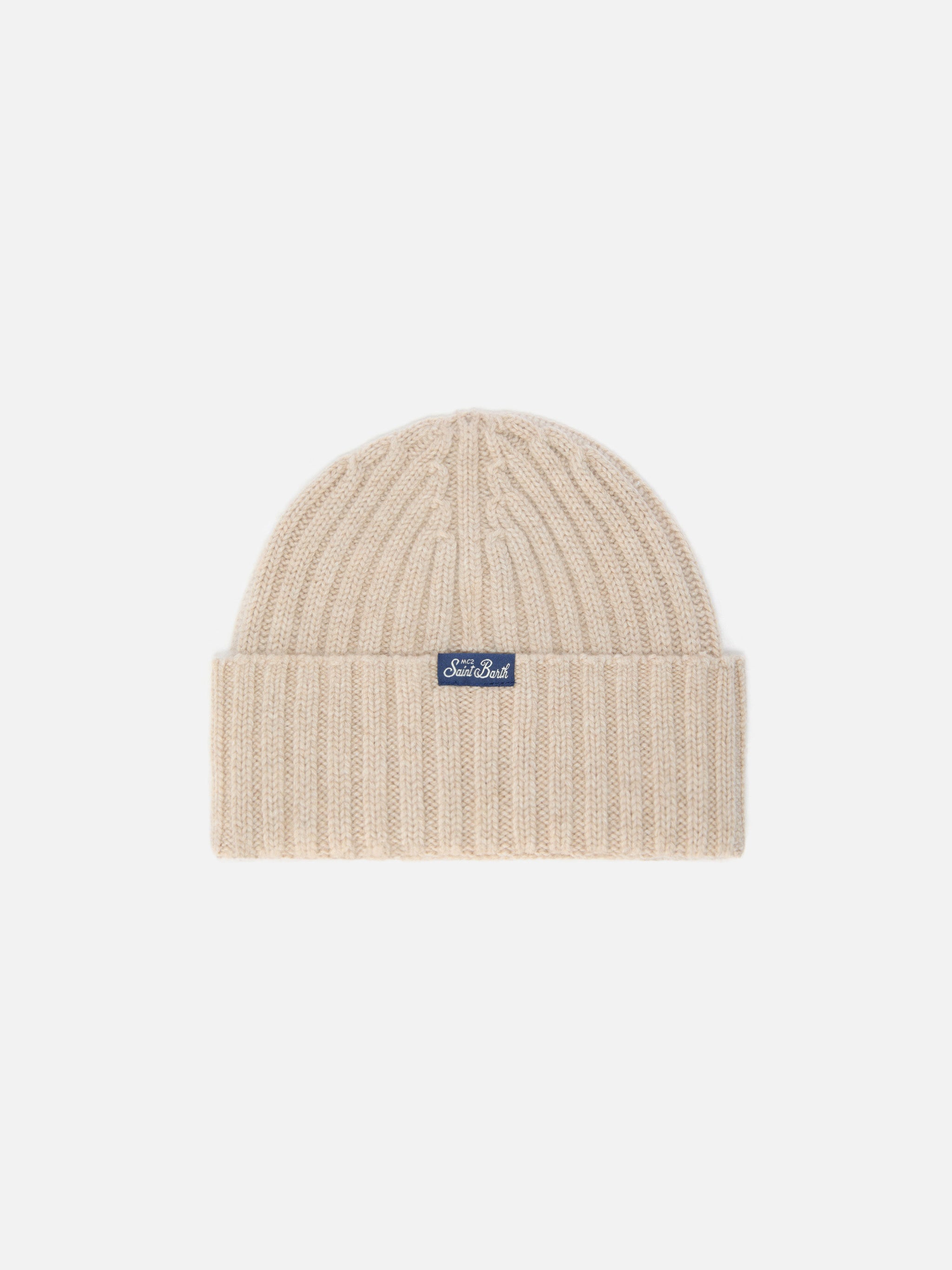 mc2-saint-barth-wengen-berretto-a-coste-beige-con-ricamo-monella image 3
