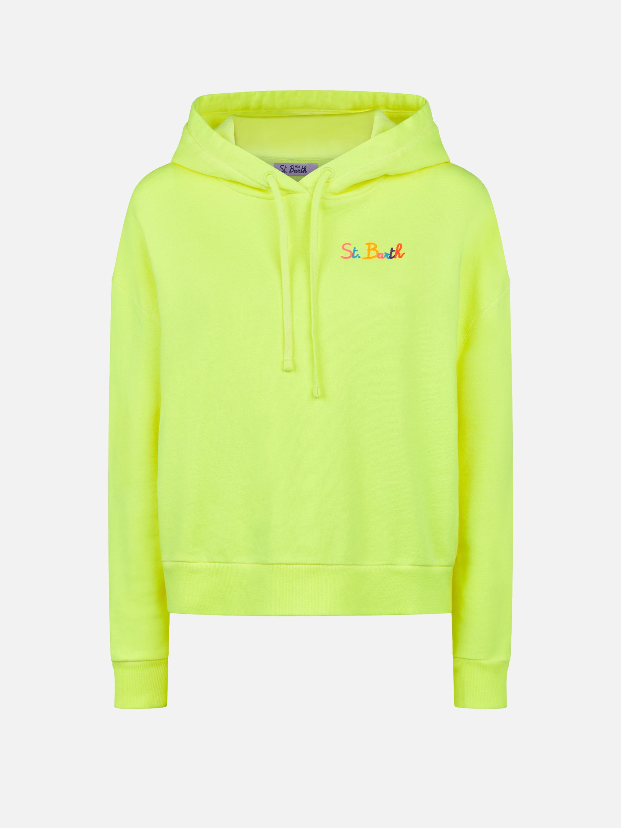 mc2-saint-barth-felpa-con-cappuccio-giallo-fluo-ricamo-st-barth image 1