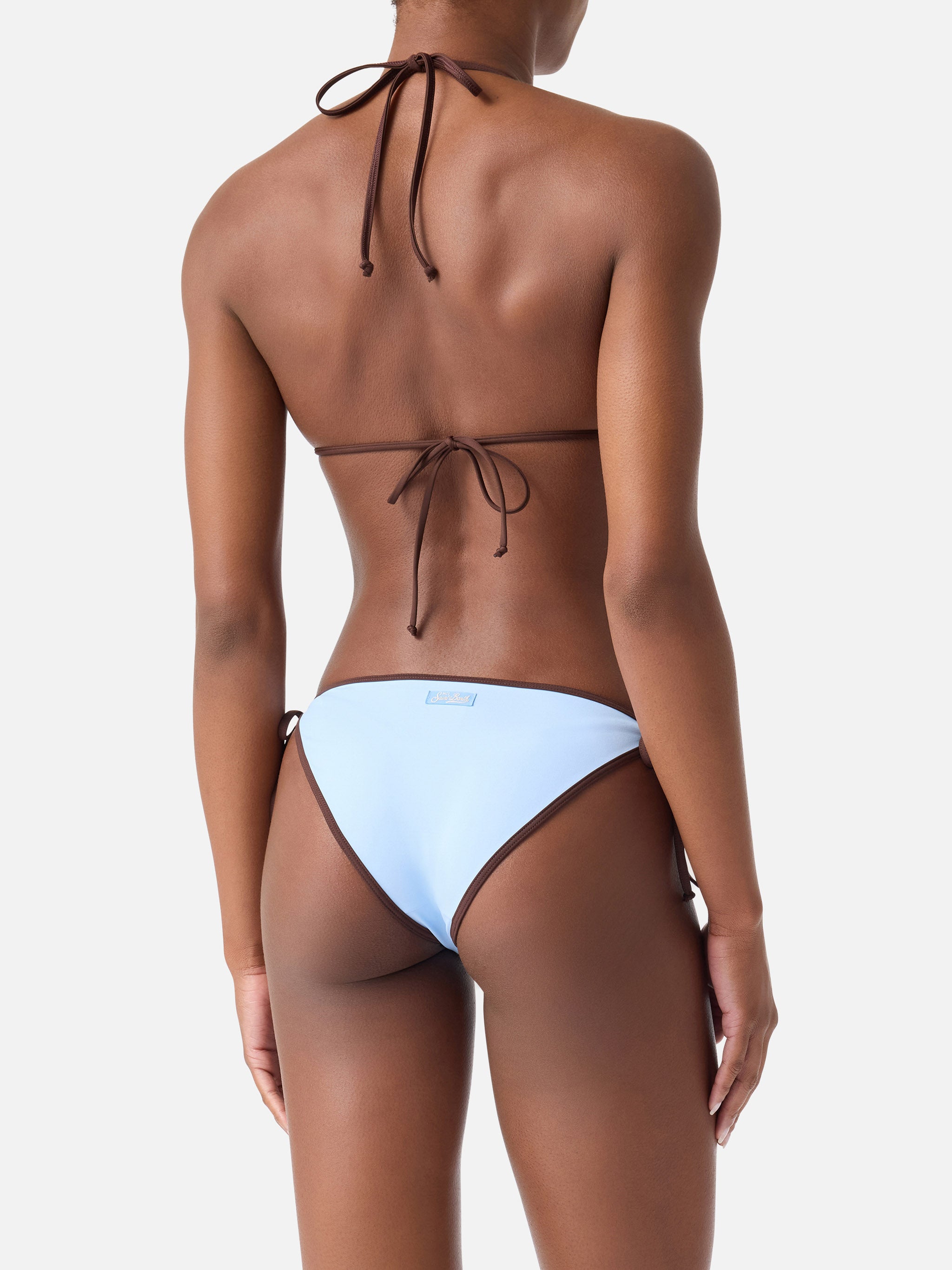 mc2-saint-barth-bikini-leah-virgo-donna-triangolo-marrone-con-bordi-azzurri image 4