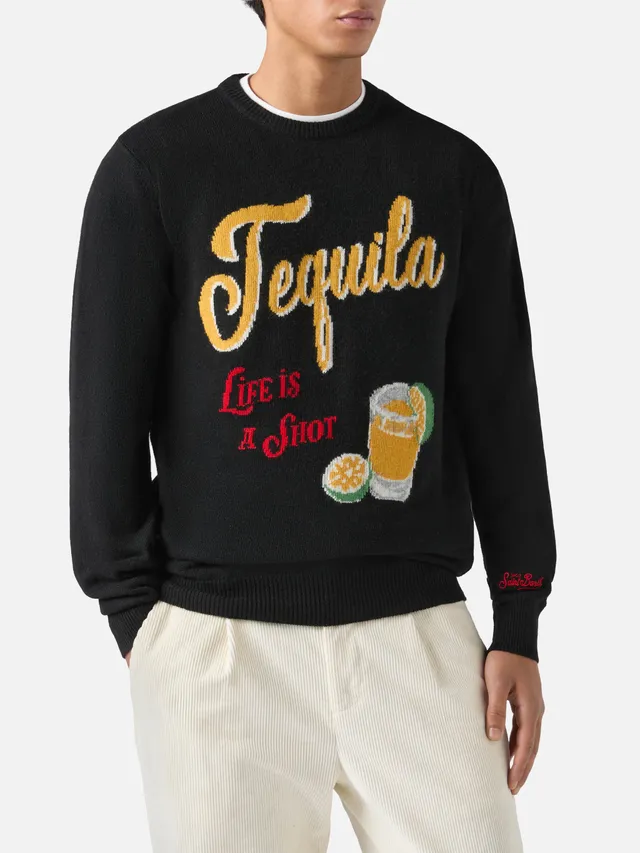 mc2-saint-barth-girocollo-heron-nero-con-jacquard-tequila-life-is-a-shot image 1