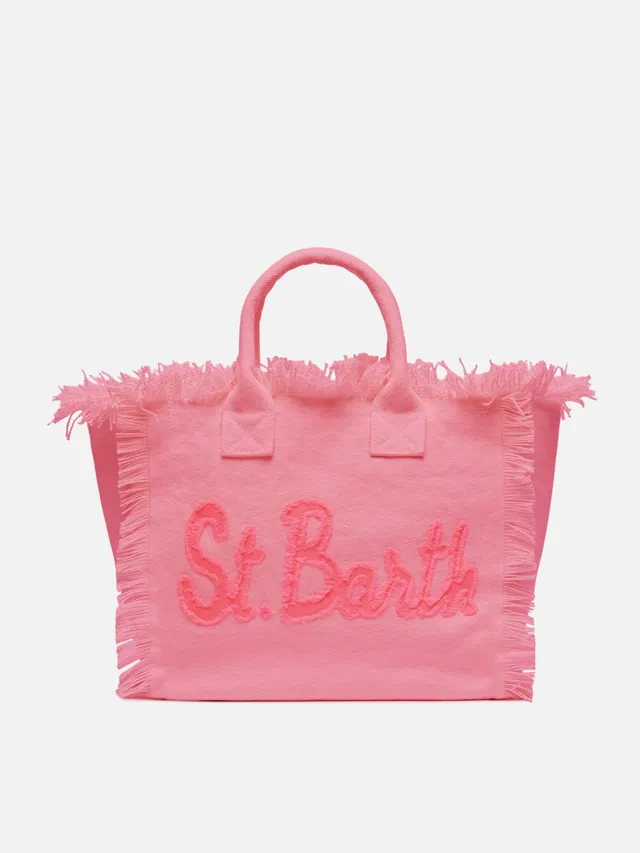 mc2-saint-barth-borsa-colette-in-canvas-di-cotone-rosa-con-logo-patch image 1
