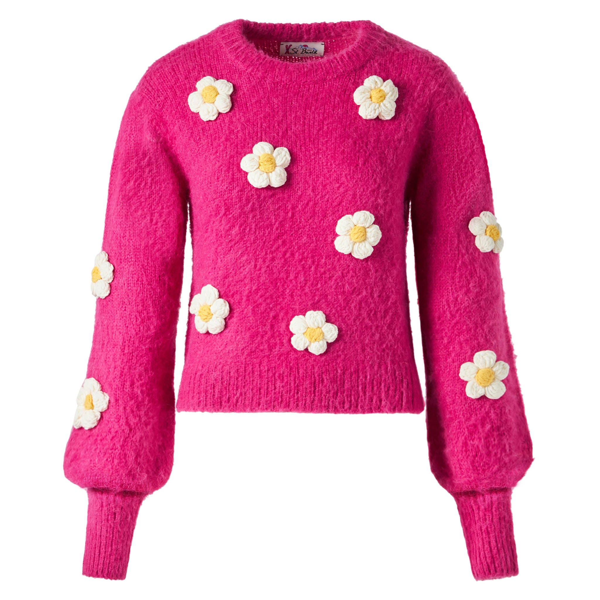 maglia-mc2-saint-barth-bloom-in-filato-spazzolato-fucsia-con-fiori-crochet image 4