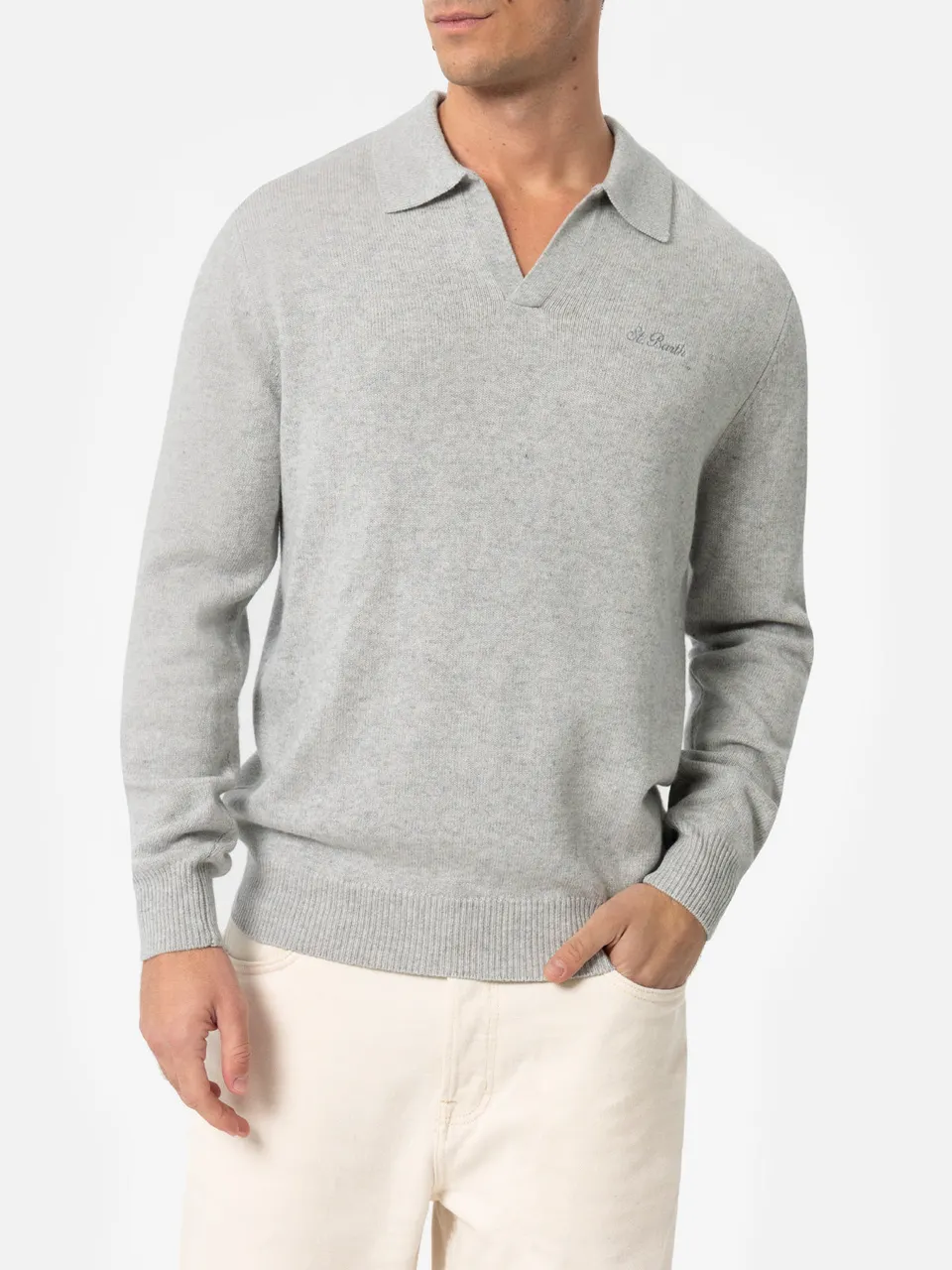 mc2-saint-barth-maglia-covent-in-misto-cashmere-grigio-m-lange-con-colletto-polo image 1