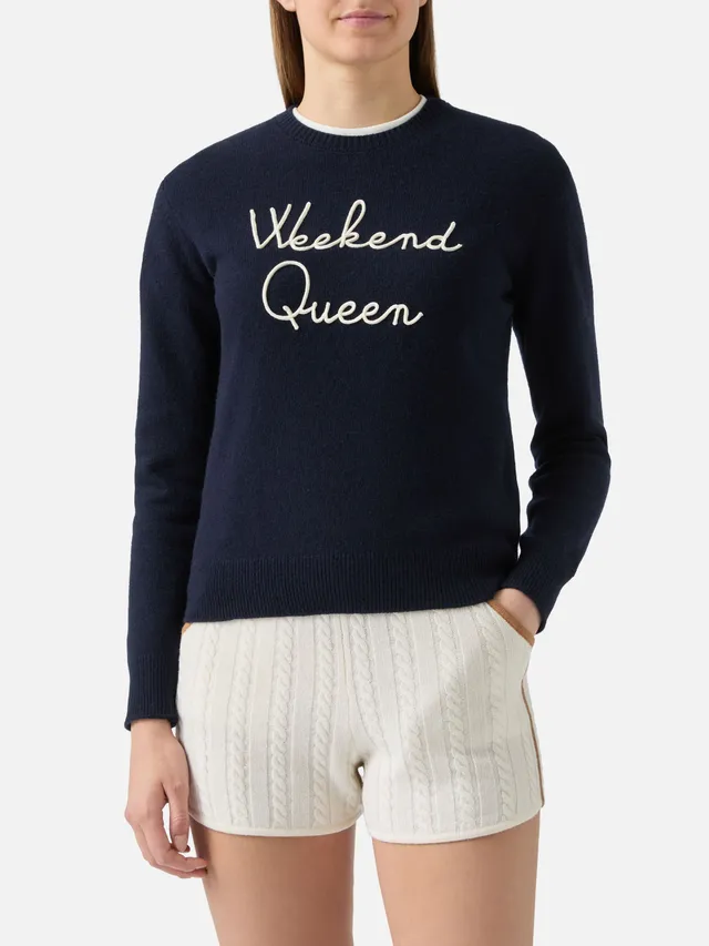mc2-saint-barth-maglione-new-queen-donna-blu-misto-cashmere-ricamo-weekend-queen image 1