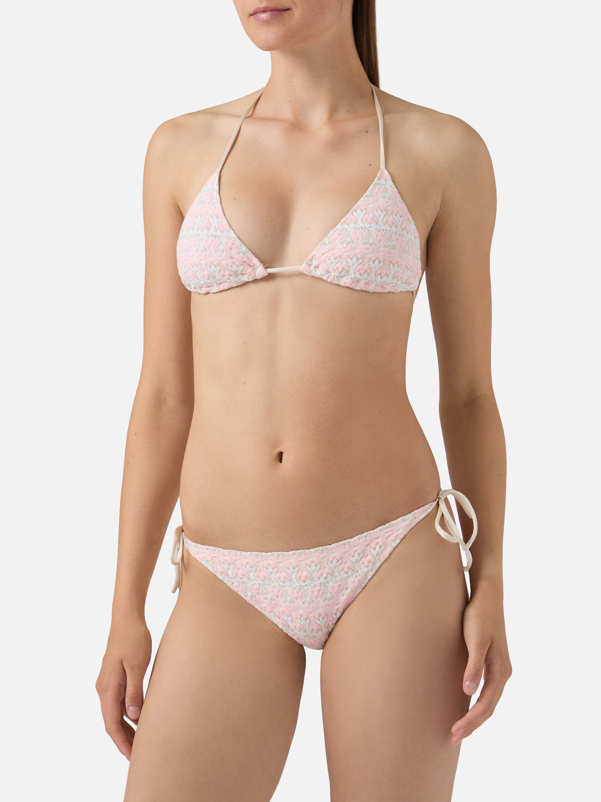 mc2-saint-barth-levyne-bikini-a-triangolo-in-raschel-floreale-rosa-e-panna image 2