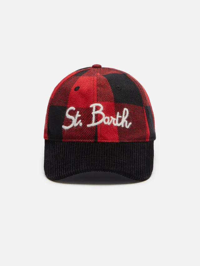mc2-saint-barth-basb001-cappellino-baseball-feltro-a-quadri-rosso-con-ricamo-st- image 1
