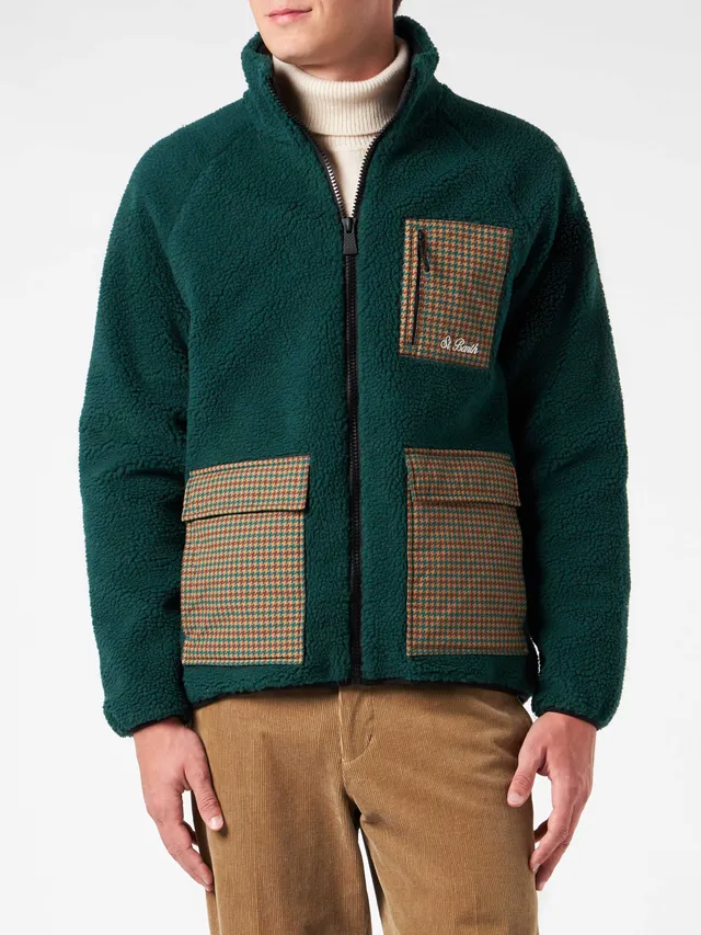 mc2-saint-barth-keystone-giacca-sherpa-verde-con-tasche-pied-de-poule-uomo image 1