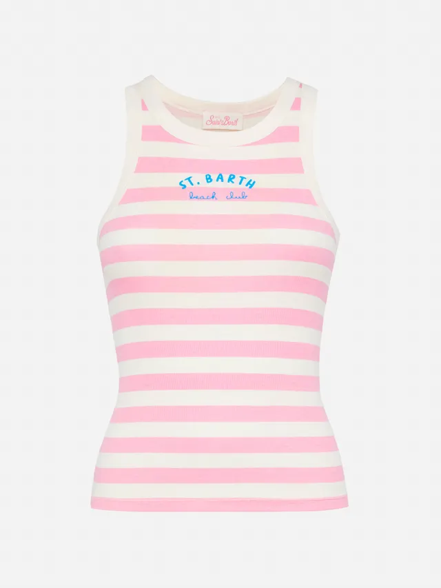 mc2-saint-barth-canotta-ada-in-cotone-a-coste-a-righe-rosa image 1