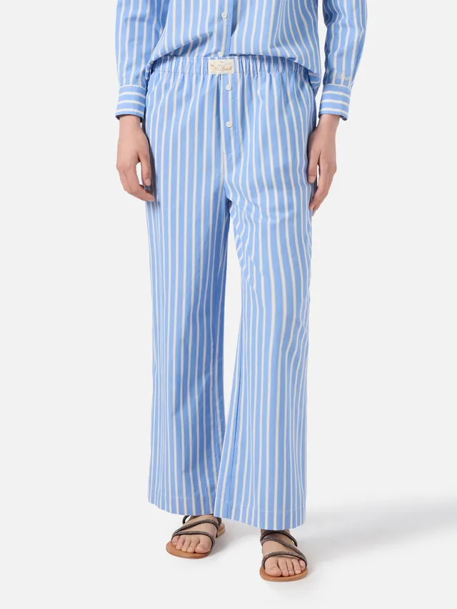 mc2-saint-barth-pantaloni-doha-donna-in-popeline-di-cotone-a-righe-azzurre image 1