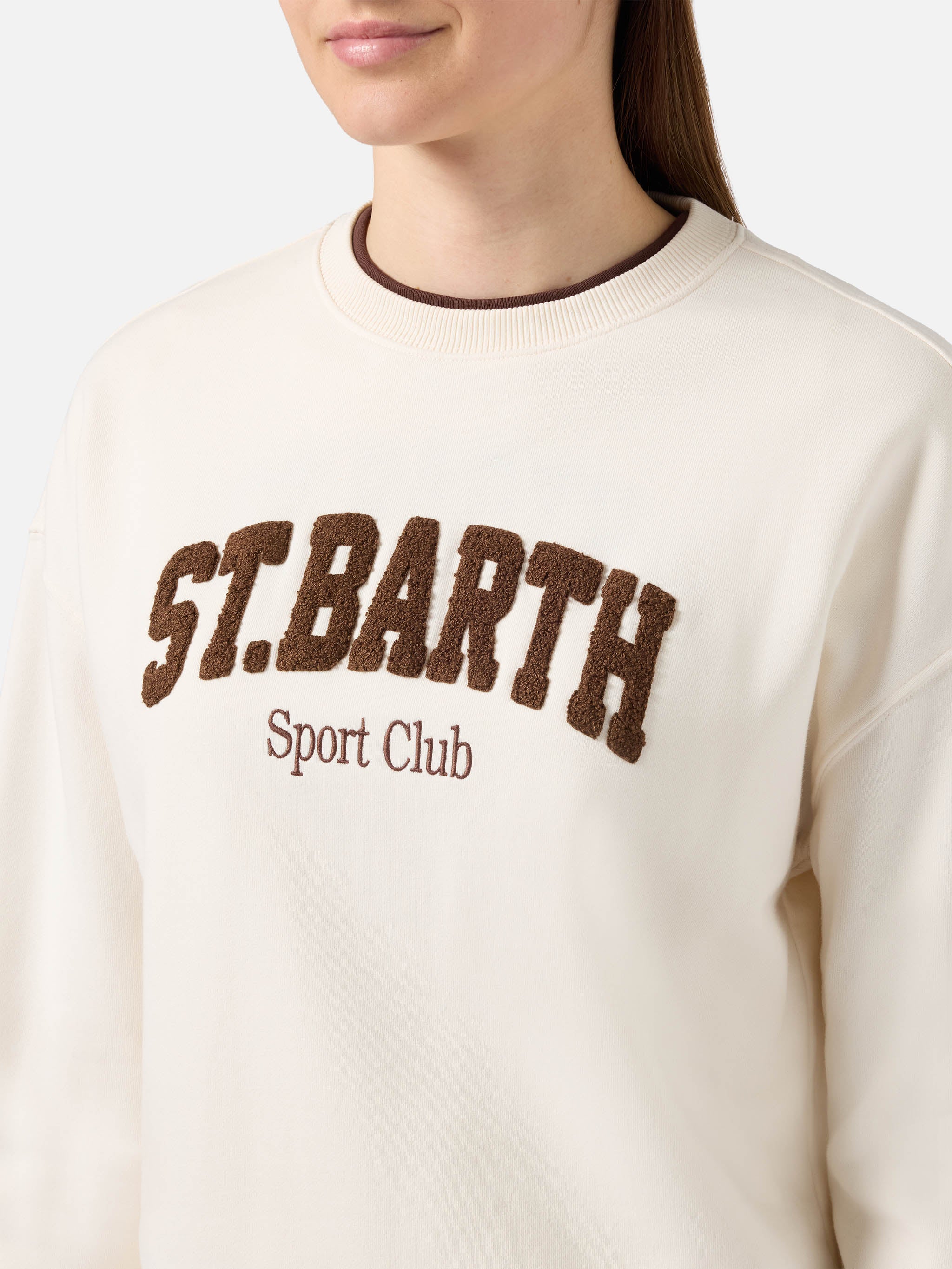 mc2-saint-barth-felpa-donna-stardust-crema-con-logo-effetto-spugna-e-ricamo-spor image 3