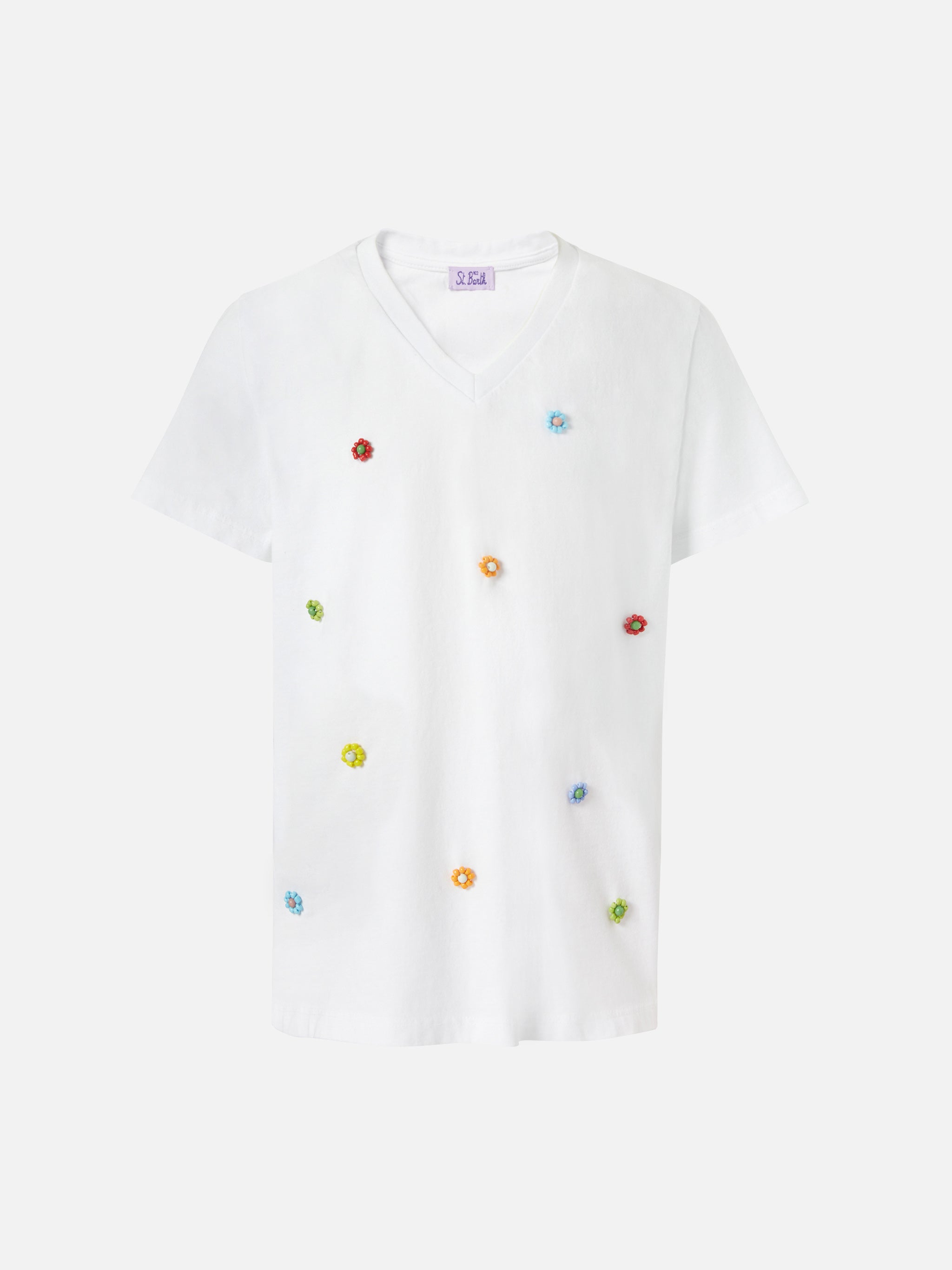 mc2-saint-barth-t-shirt-bessy-jr-bambina-bianca-cotone-con-perline image 1