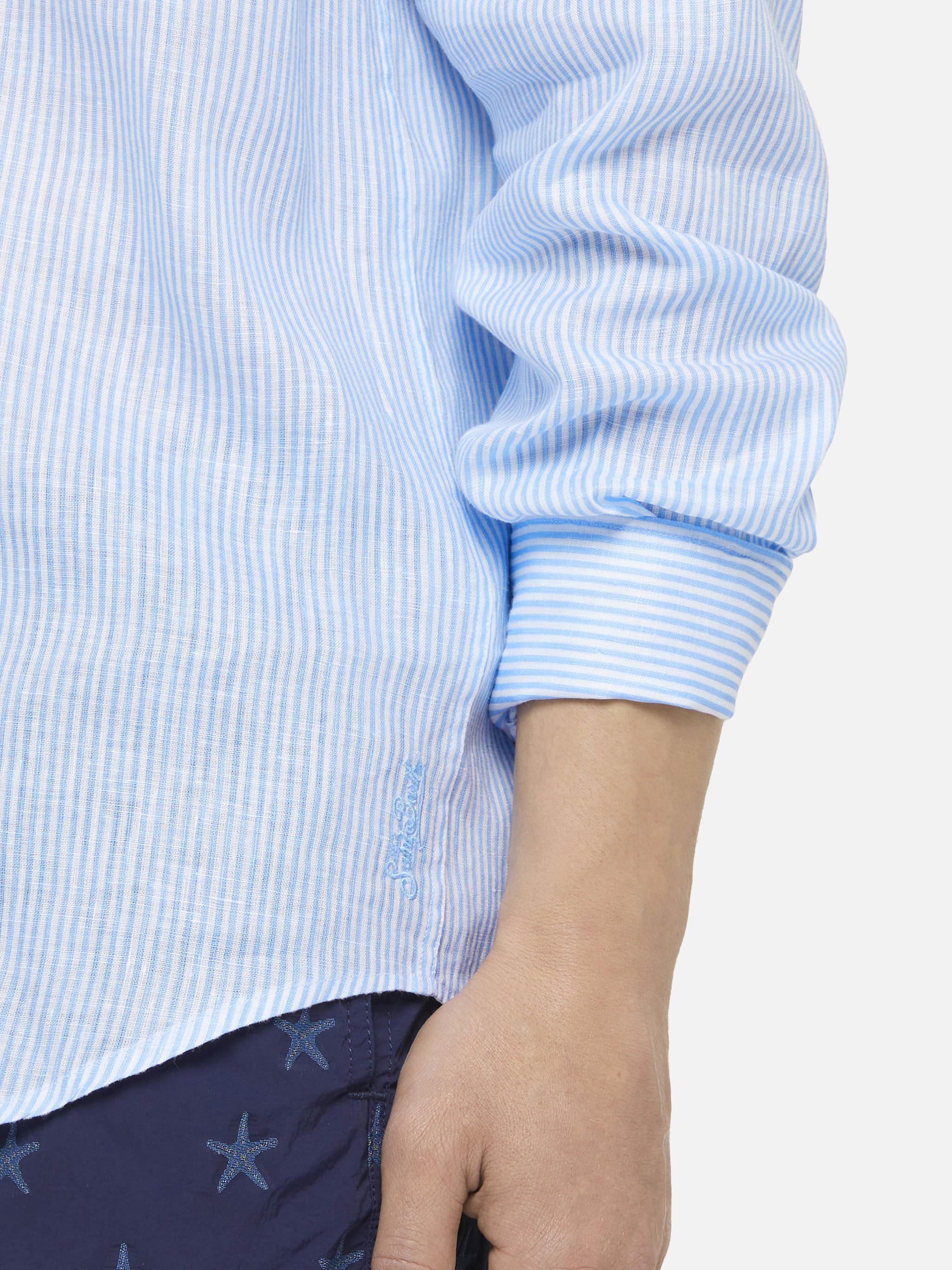 mc2-saint-barth-pamplona-camicia-uomo-lino-riga-azzurra image 2