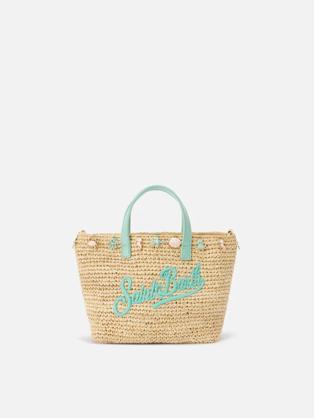 mc2-saint-barth-borsa-city-mini-in-raffia-naturale-e-turchese-con-charms image 1