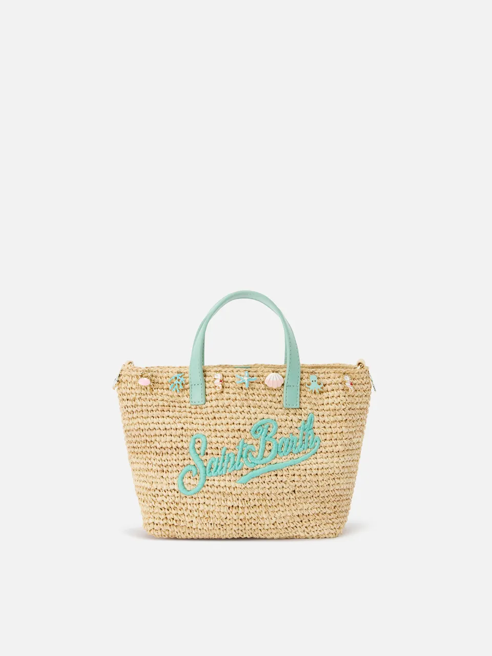 mc2-saint-barth-borsa-city-mini-in-raffia-naturale-e-turchese-con-charms image 1