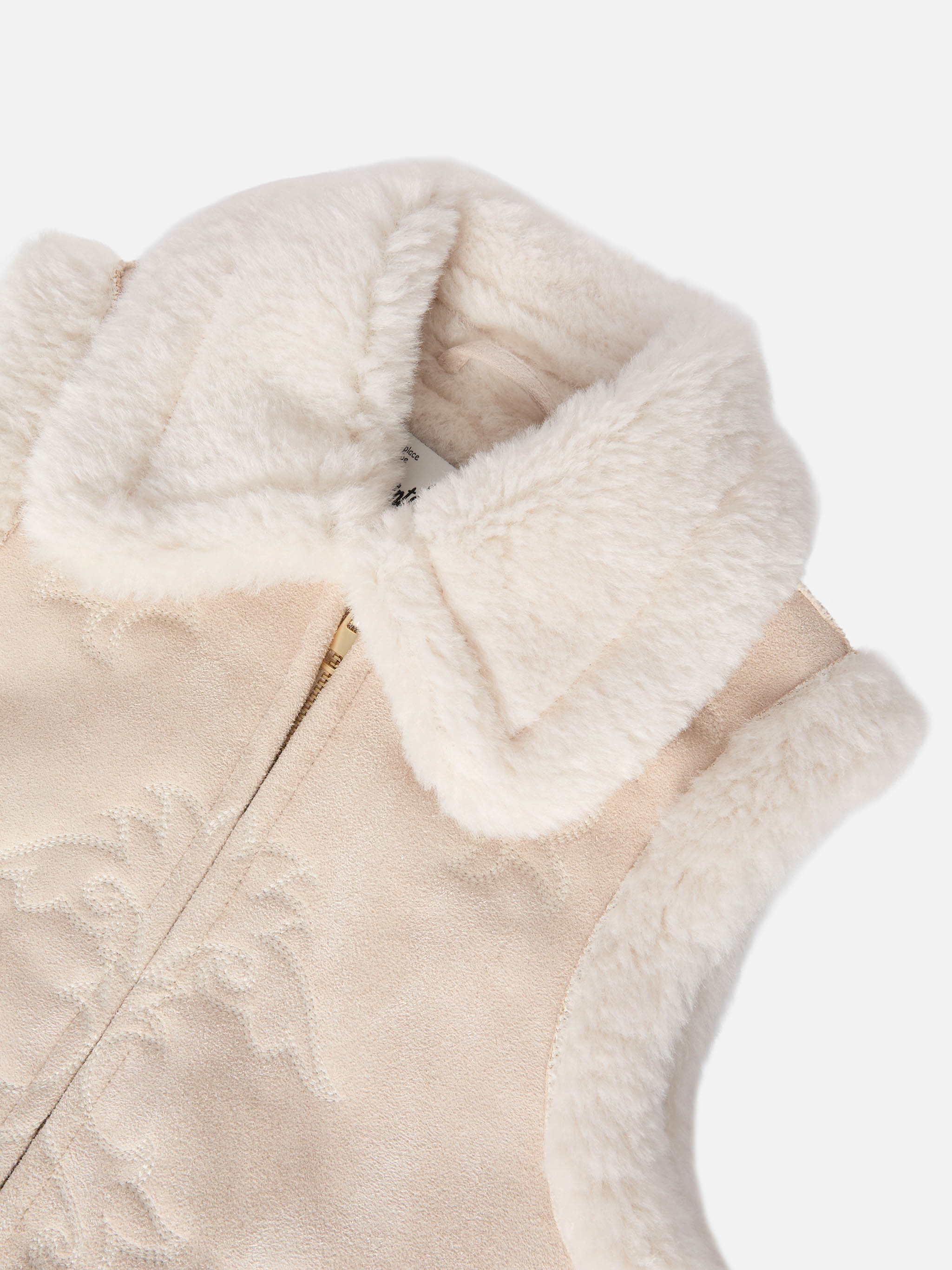 mc2-saint-barth-gilet-hesketh-jr-in-eco-montone-beige-con-ricamo-texano-bambina image 2