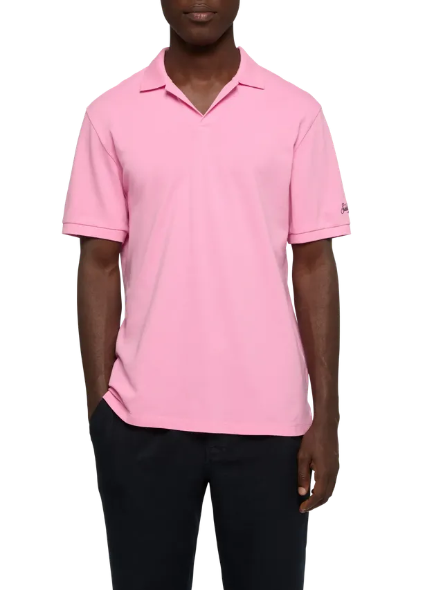 mc2-saint-barth-charles-polo-uomo-piquet-cotone-rosa-bubble-senza-bottoni image 1