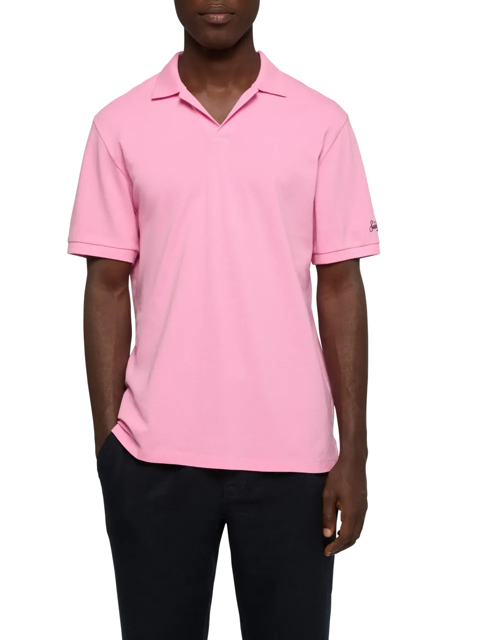 mc2-saint-barth-charles-polo-uomo-piquet-cotone-rosa-bubble-senza-bottoni image 1