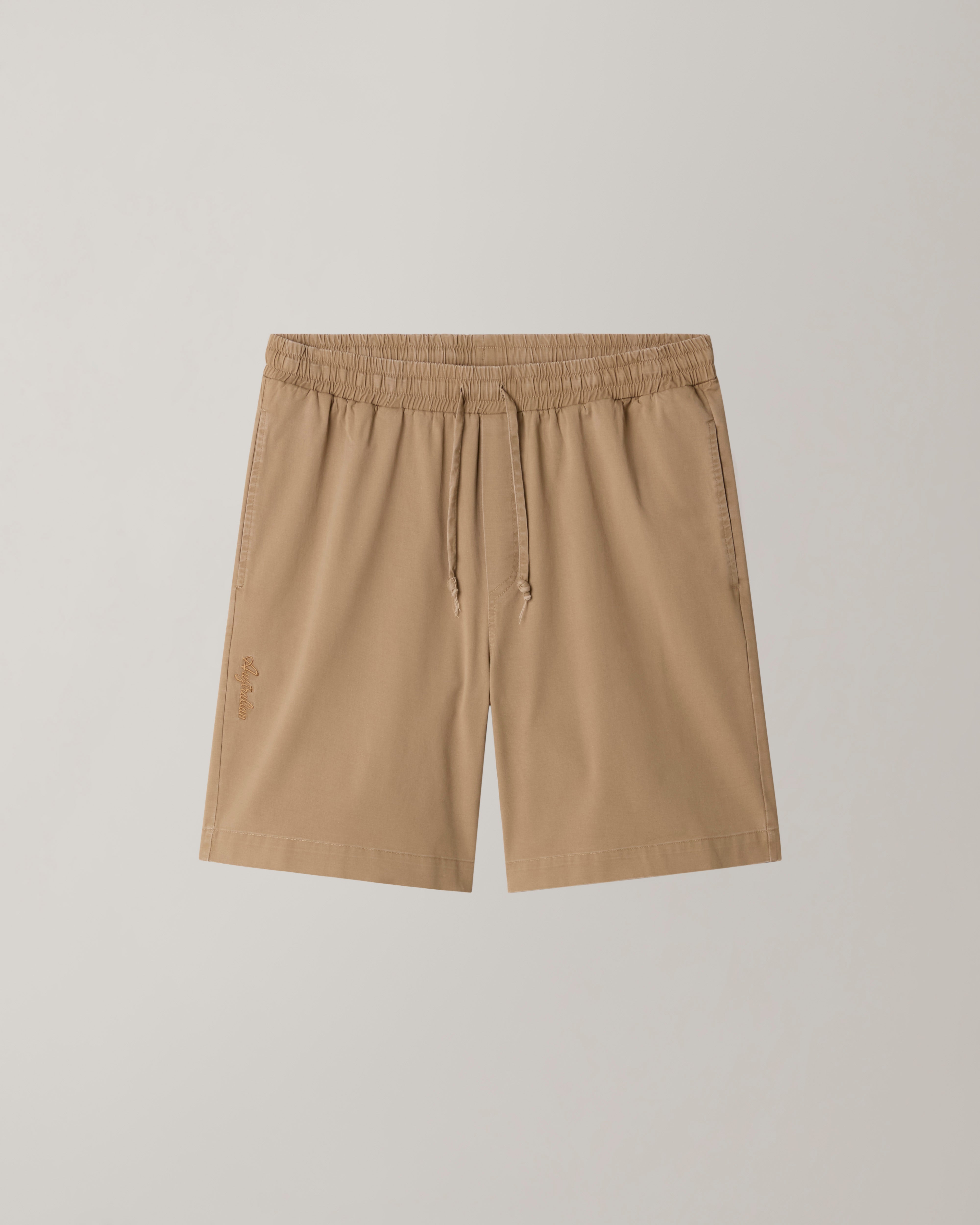australian-doric-twill-short-in-cotone-caramello-con-coulisse-made-in-italy image 6