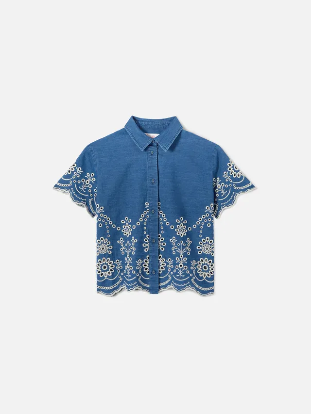 mc2-saint-barth-clementine-jr-camicia-bambina-effetto-denim-con-ricamo-sangallo image 1
