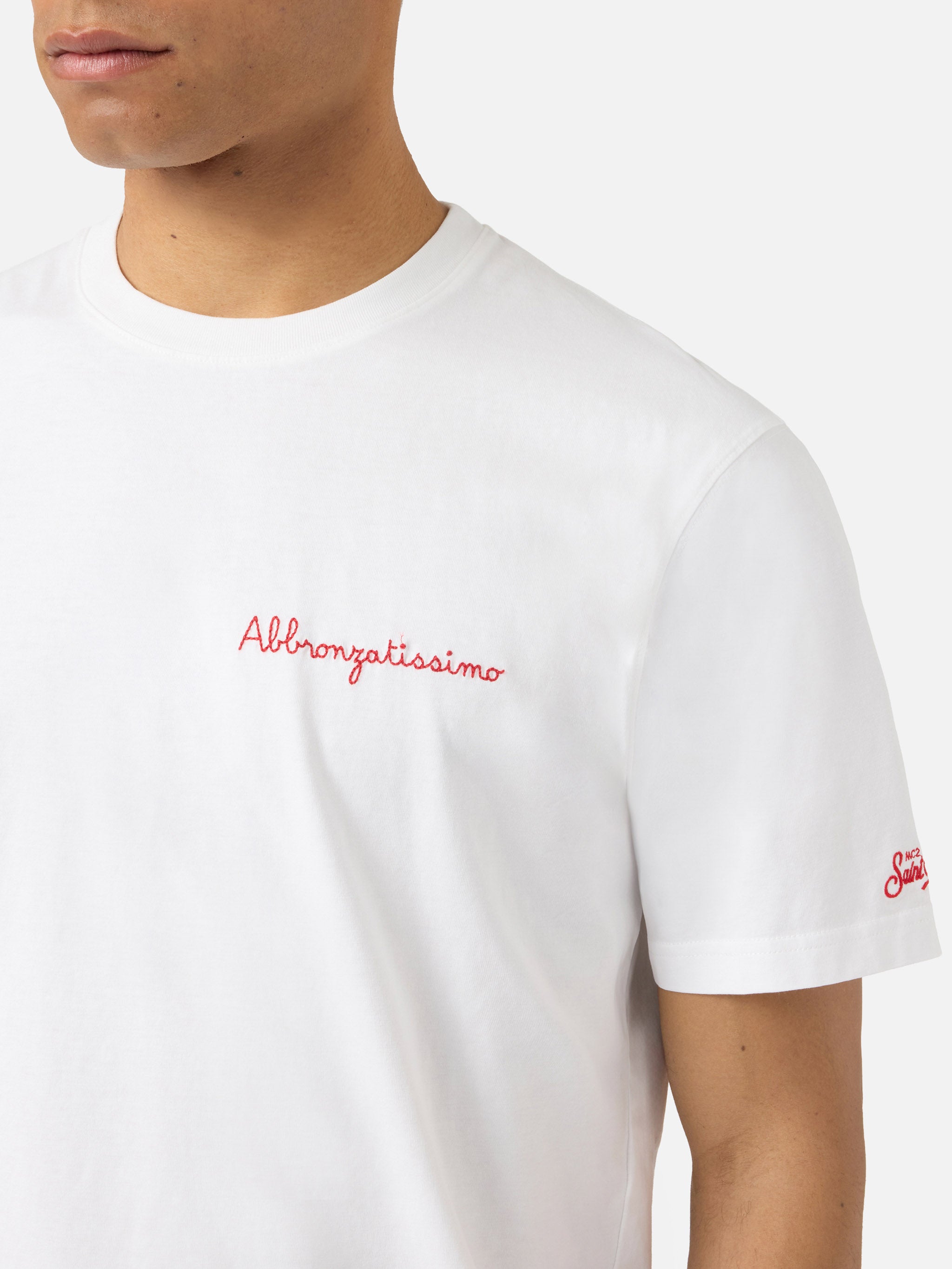 mc2-saint-barth-portofino-t-shirt-uomo-bianca-cotone-ricamo-abbronzatissimo image 1