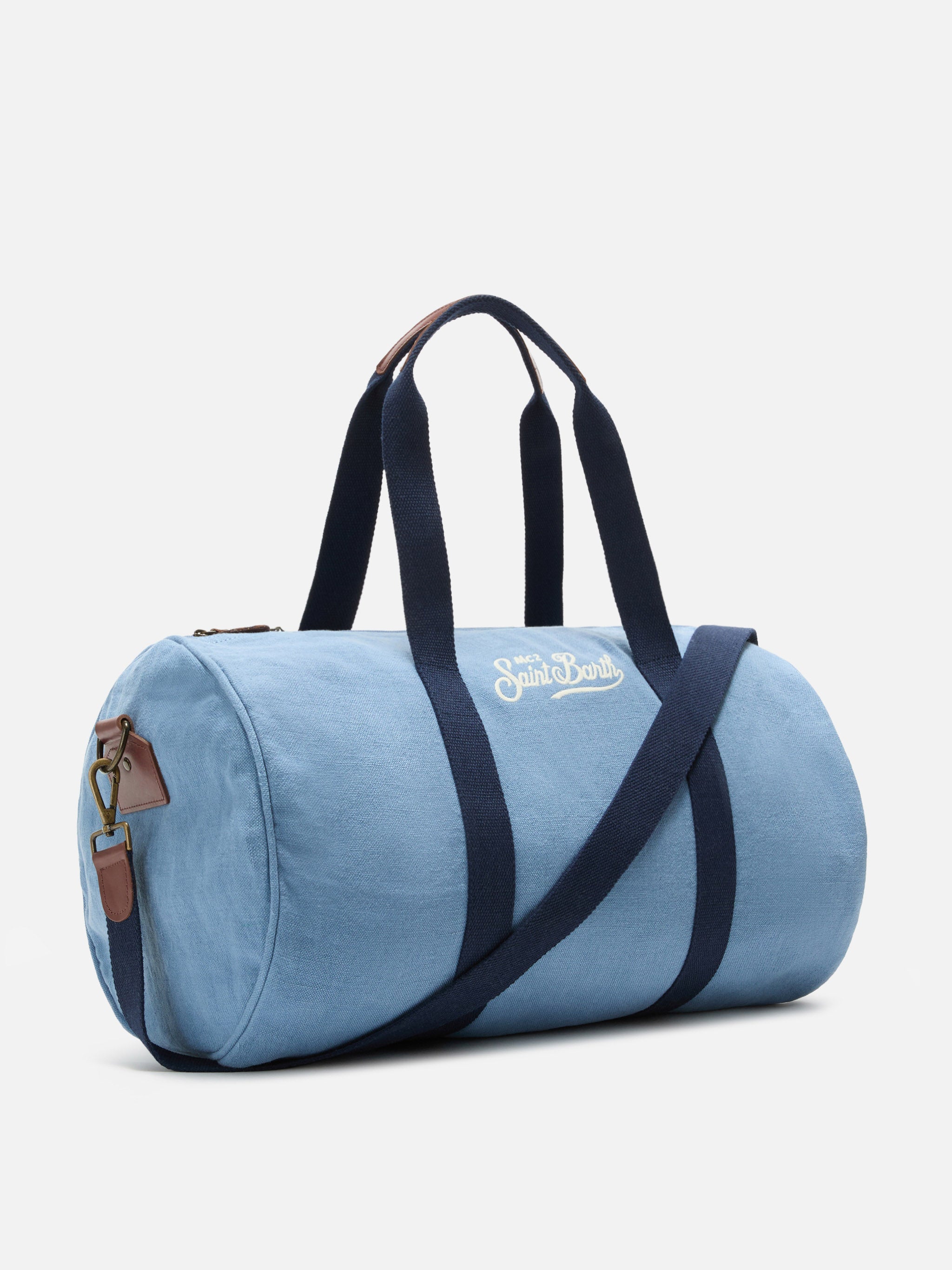 borsone-da-viaggio-mc2-saint-barth-round-jetleg-in-lino-blu-con-logo-ricamato image 3