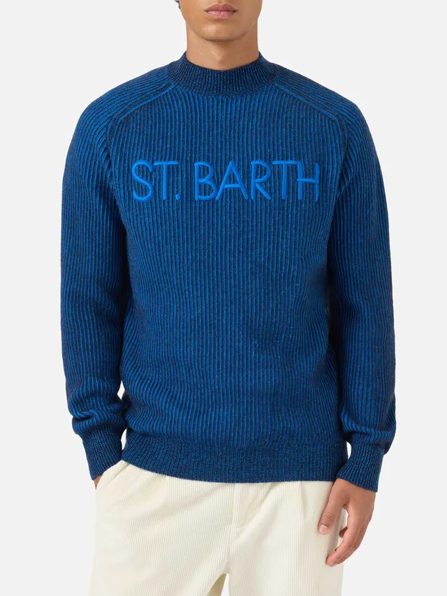 mc2-saint-barth-dav-maglione-uomo-mezzo-collo-costine-blu-misto-cashmere image 1