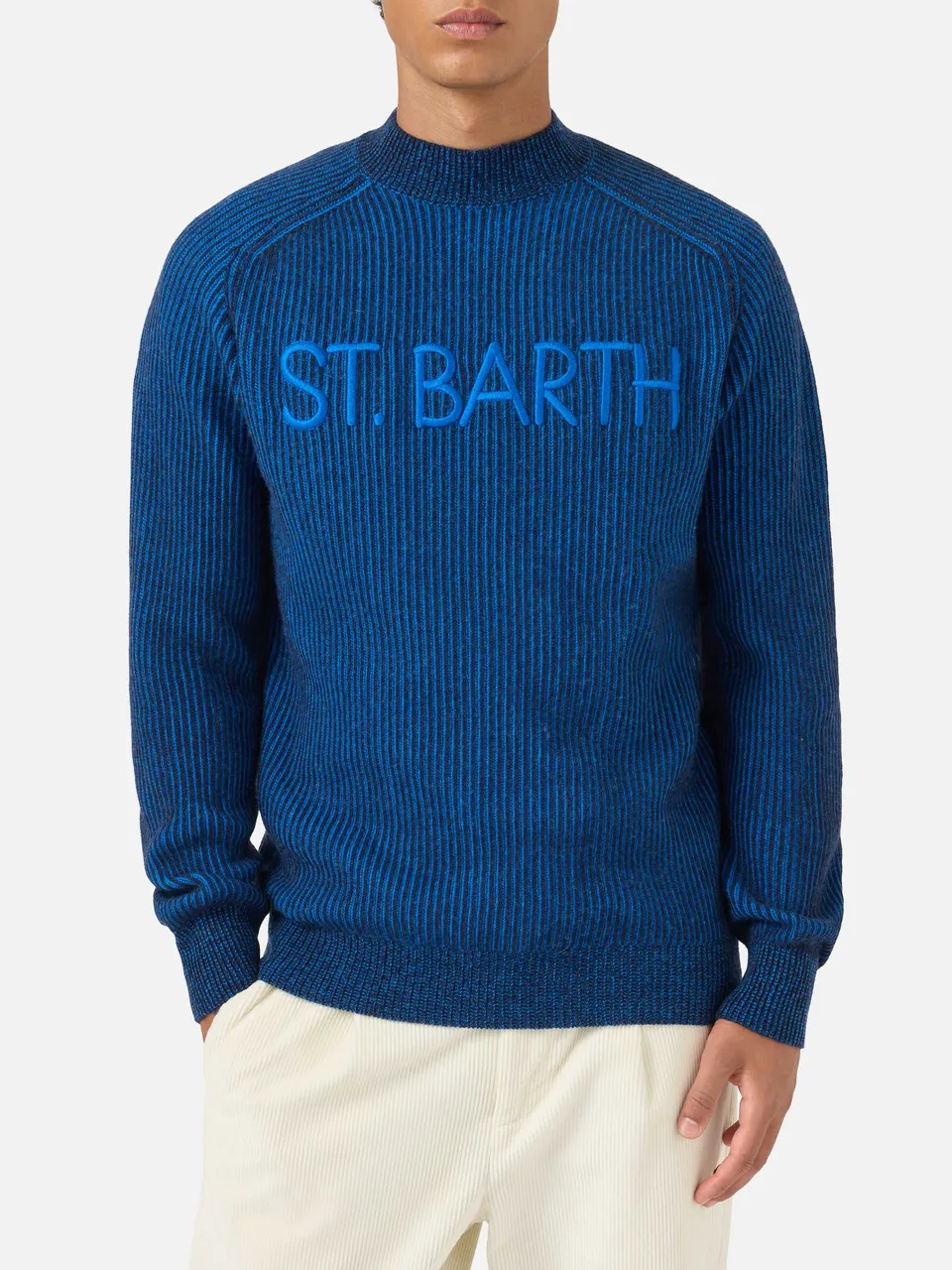 mc2-saint-barth-dav-maglione-uomo-mezzo-collo-costine-blu-misto-cashmere image 1