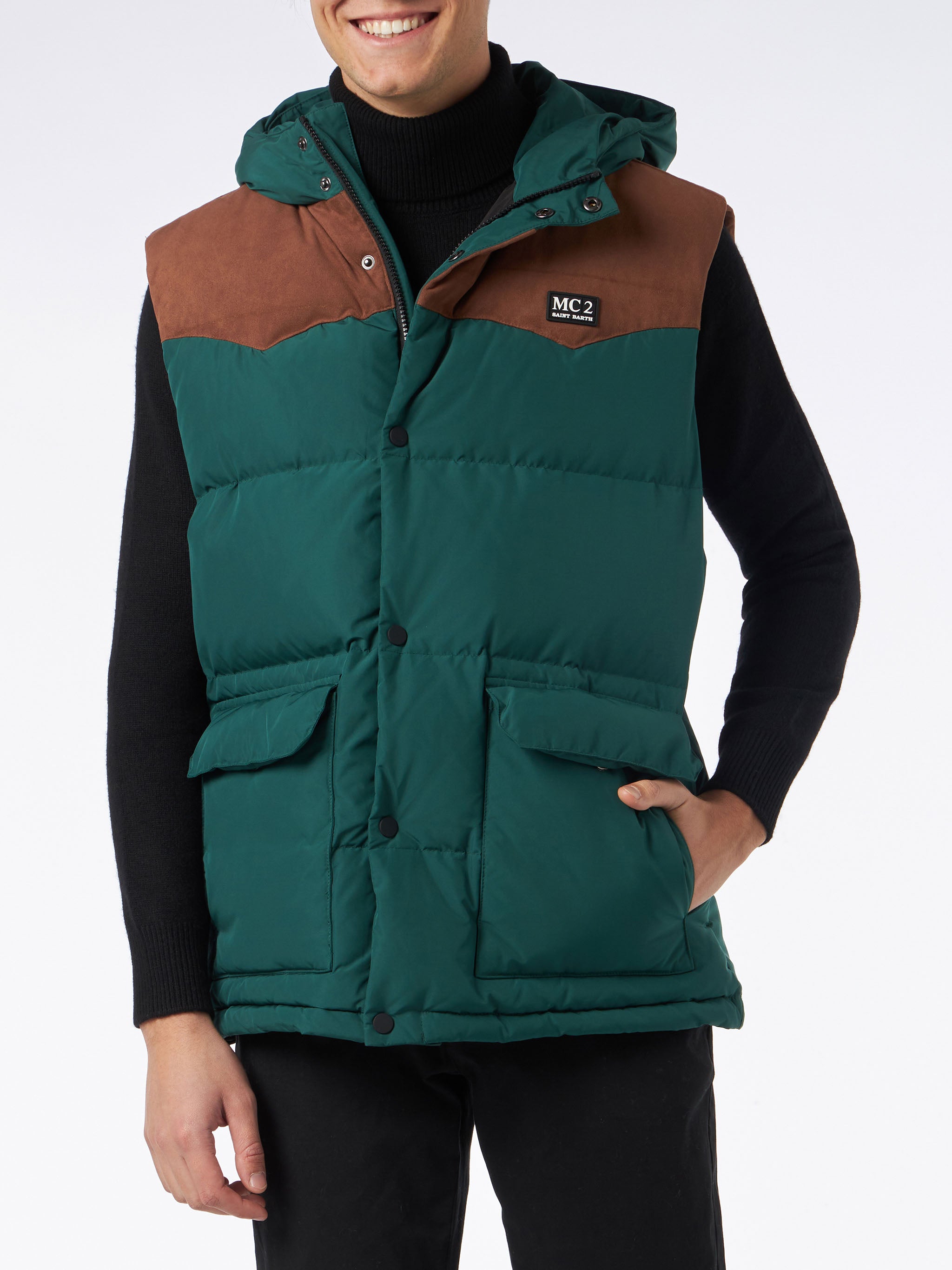 mc2-saint-barth-klosters-gilet-uomo-tecnico-verde-con-cappuccio image 1