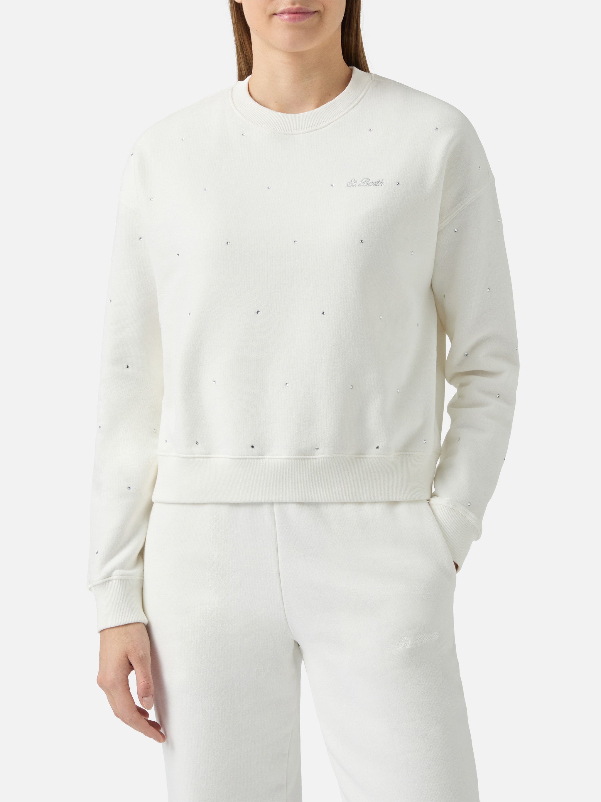 mc2-saint-barth-felpa-casey-in-cotone-bianco-con-strass image 3