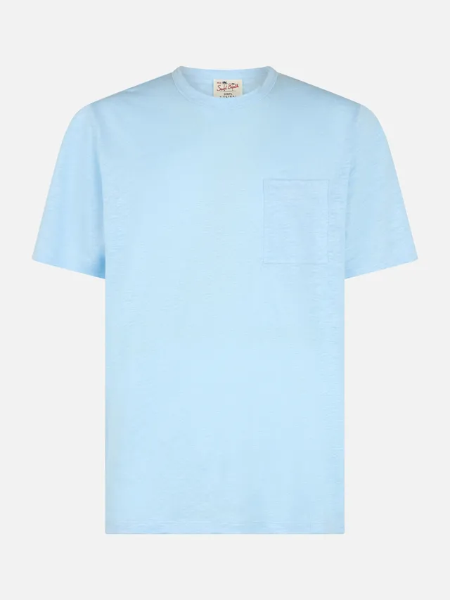 mc2-saint-barth-ecstasea-t-shirt-uomo-in-lino-jersey-azzurra-con-taschino image 1