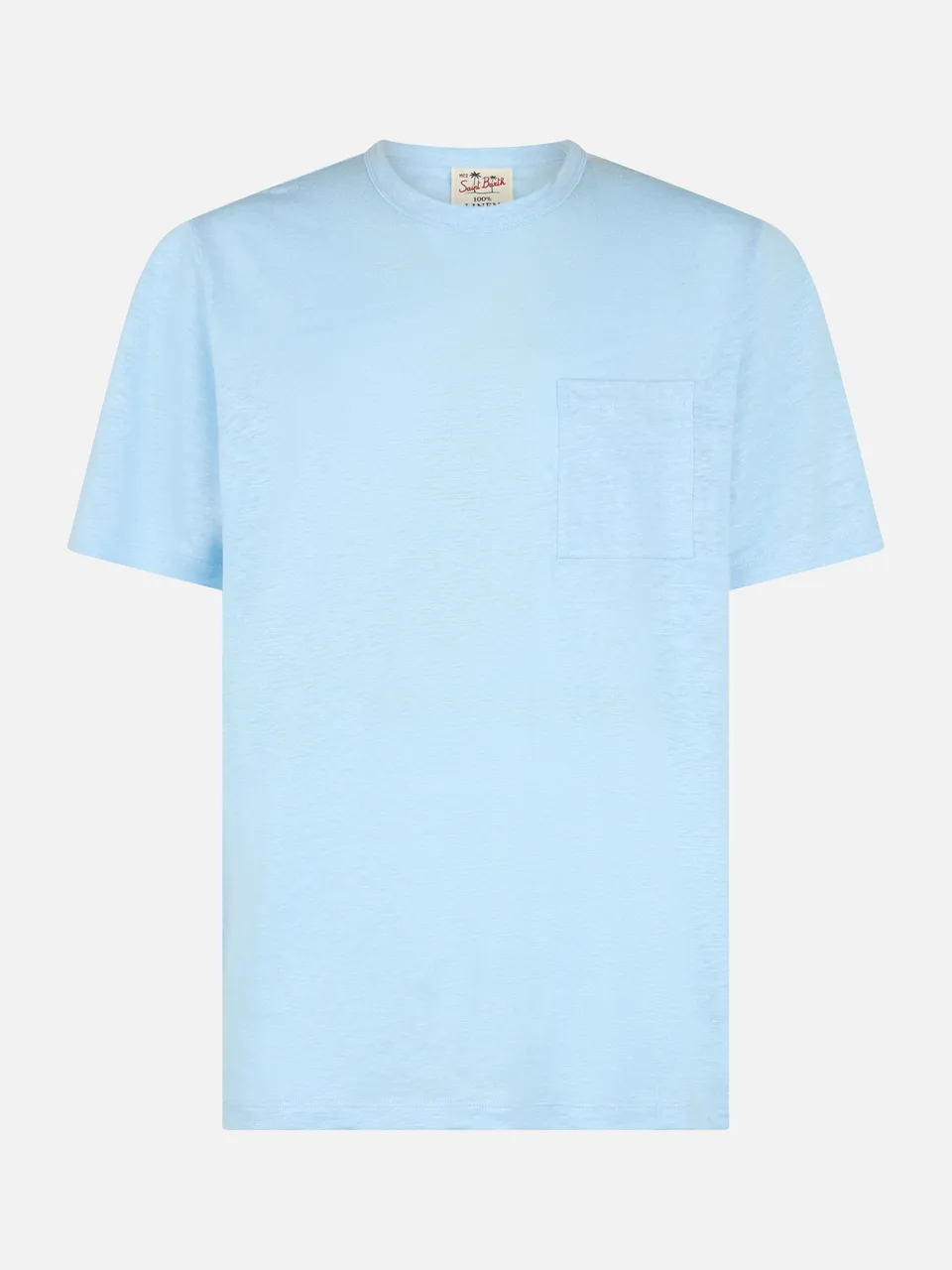mc2-saint-barth-ecstasea-t-shirt-uomo-in-lino-jersey-azzurra-con-taschino image 1