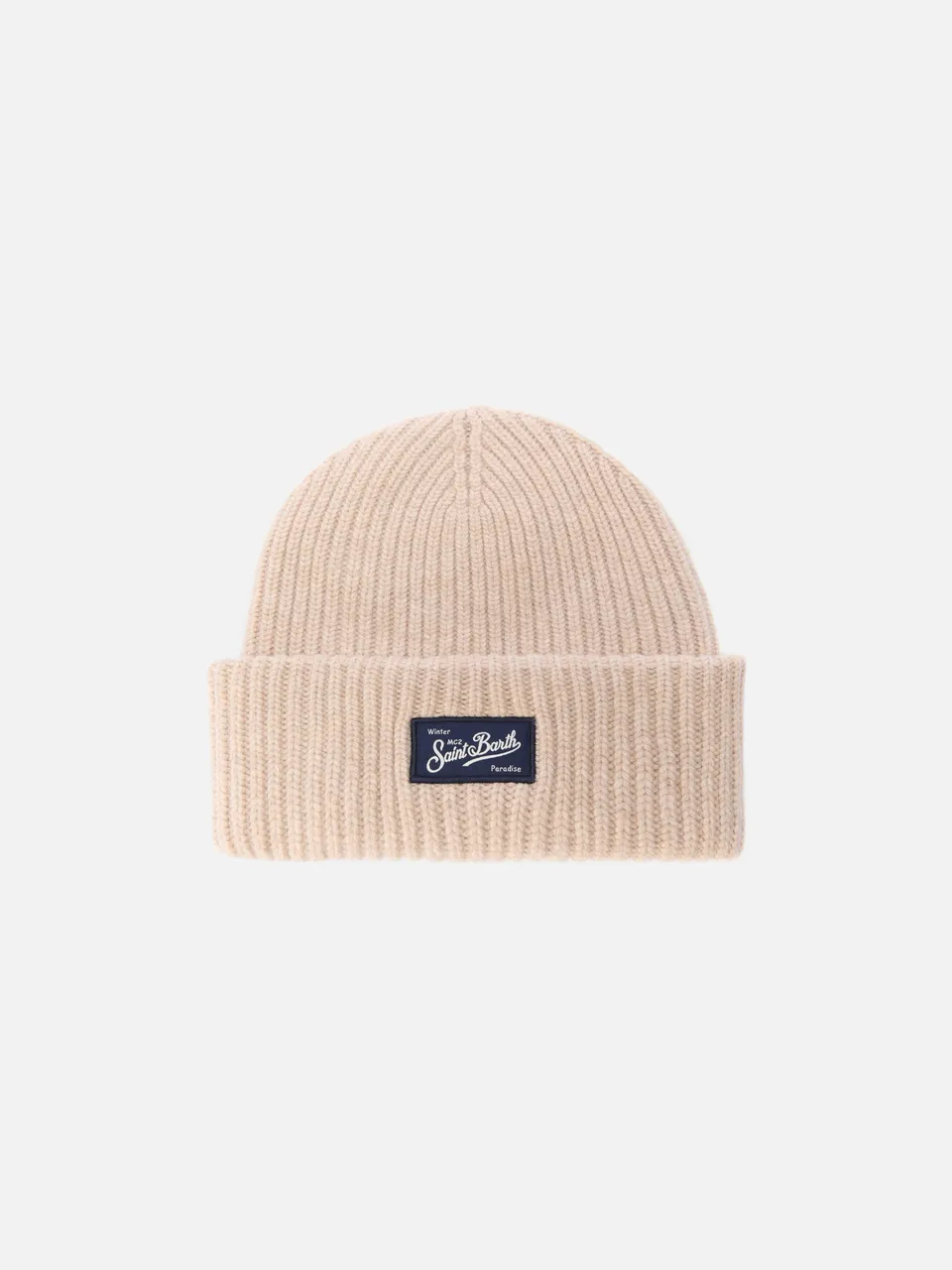 berretto-mc2-saint-barth-berry-a-coste-beige-con-patch-logo-misto-lana-e-cashmer image 1