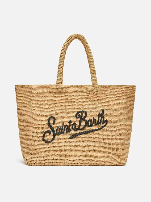 mc2-saint-barth-borsa-beach-tote-in-raffia-naturale-e-nero-con-logo-ricamato image 1