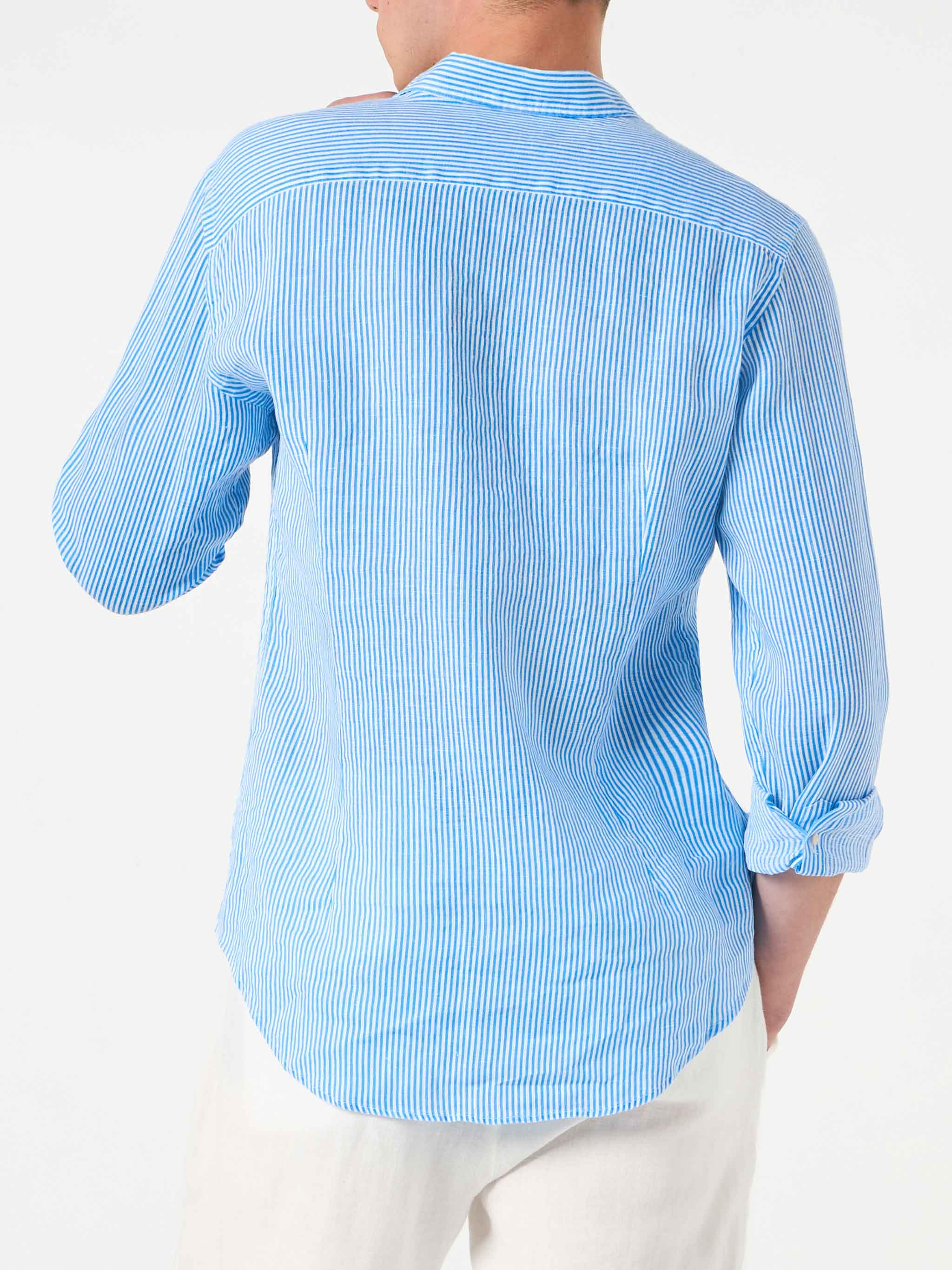 mc2-saint-barth-camicia-pamplona-uomo-in-lino-a-righe-bianco-e-bluette-fluo image 3