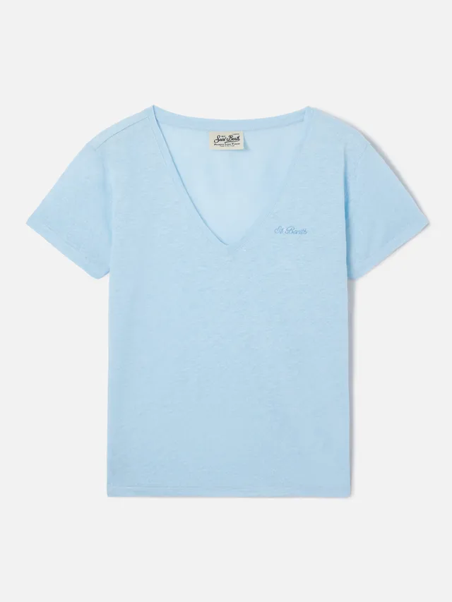 mc2-saint-barth-t-shirt-eloise-in-lino-azzurro-con-logo-ricamato image 1