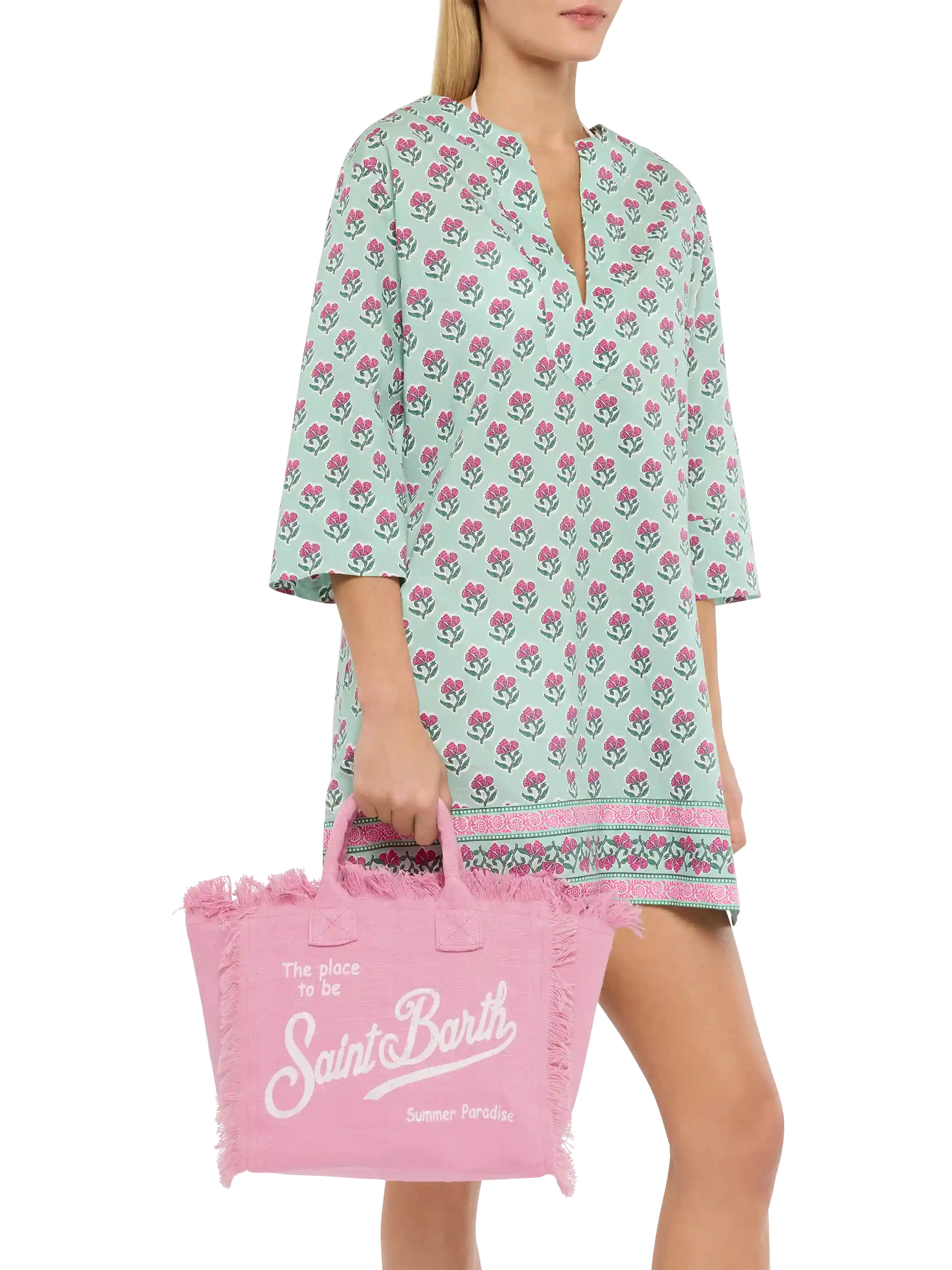 mc2-saint-barth-borsa-colette-in-lino-rosa-tinta-unita-con-frange image 2