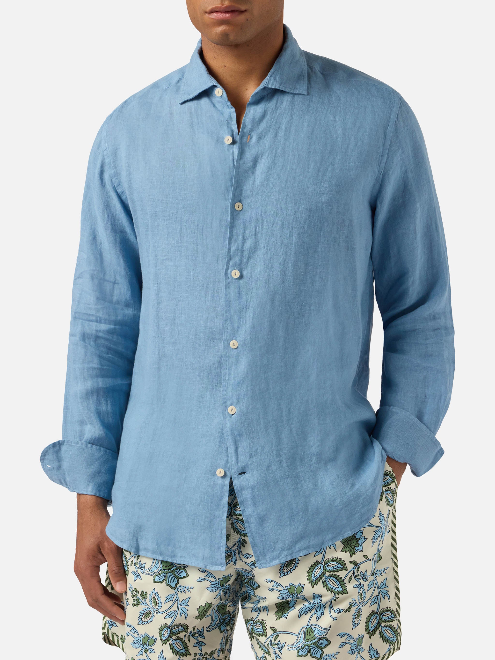 mc2-saint-barth-camicia-pamplona-uomo-in-lino-azzurro-polvere-tinta-unita image 1
