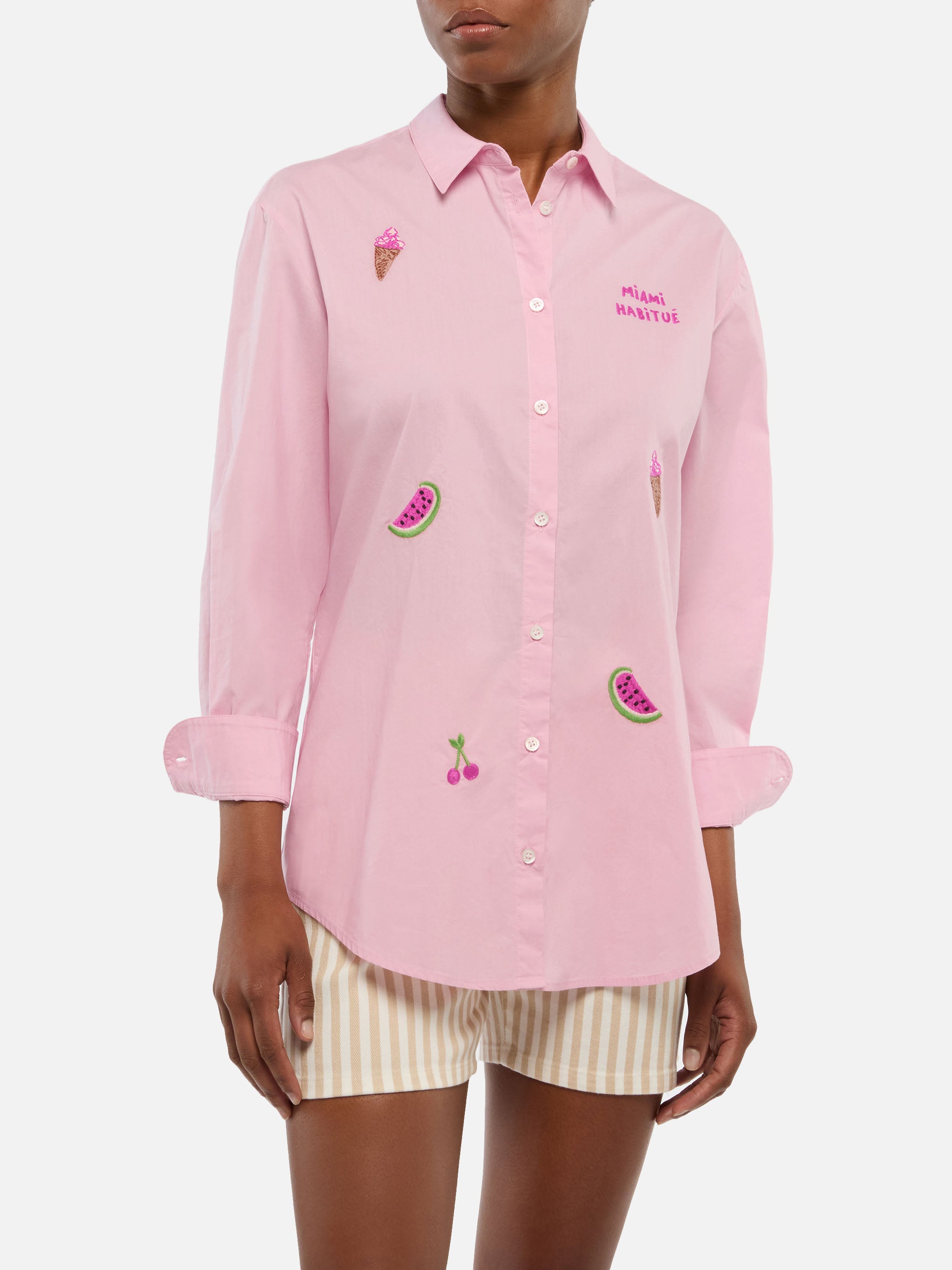 mc2-saint-barth-brigitte-camicia-in-popeline-di-cotone-a-righe-rosa-con-ricamo-m image 1