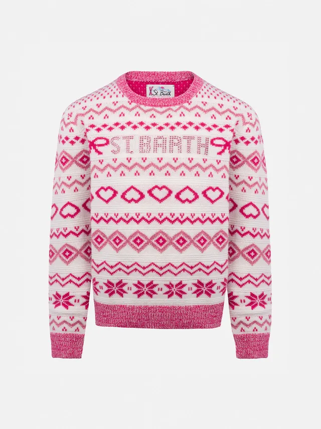 mc2-saint-barth-maglione-princess-girocollo-fair-isle-bambina-bianco-e-rosa-con- image 1
