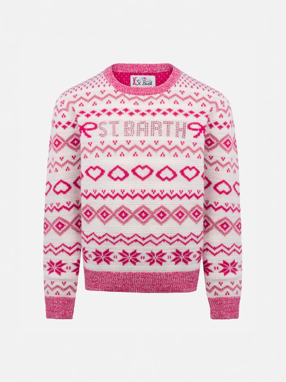 mc2-saint-barth-maglione-princess-girocollo-fair-isle-bambina-bianco-e-rosa-con- image 1