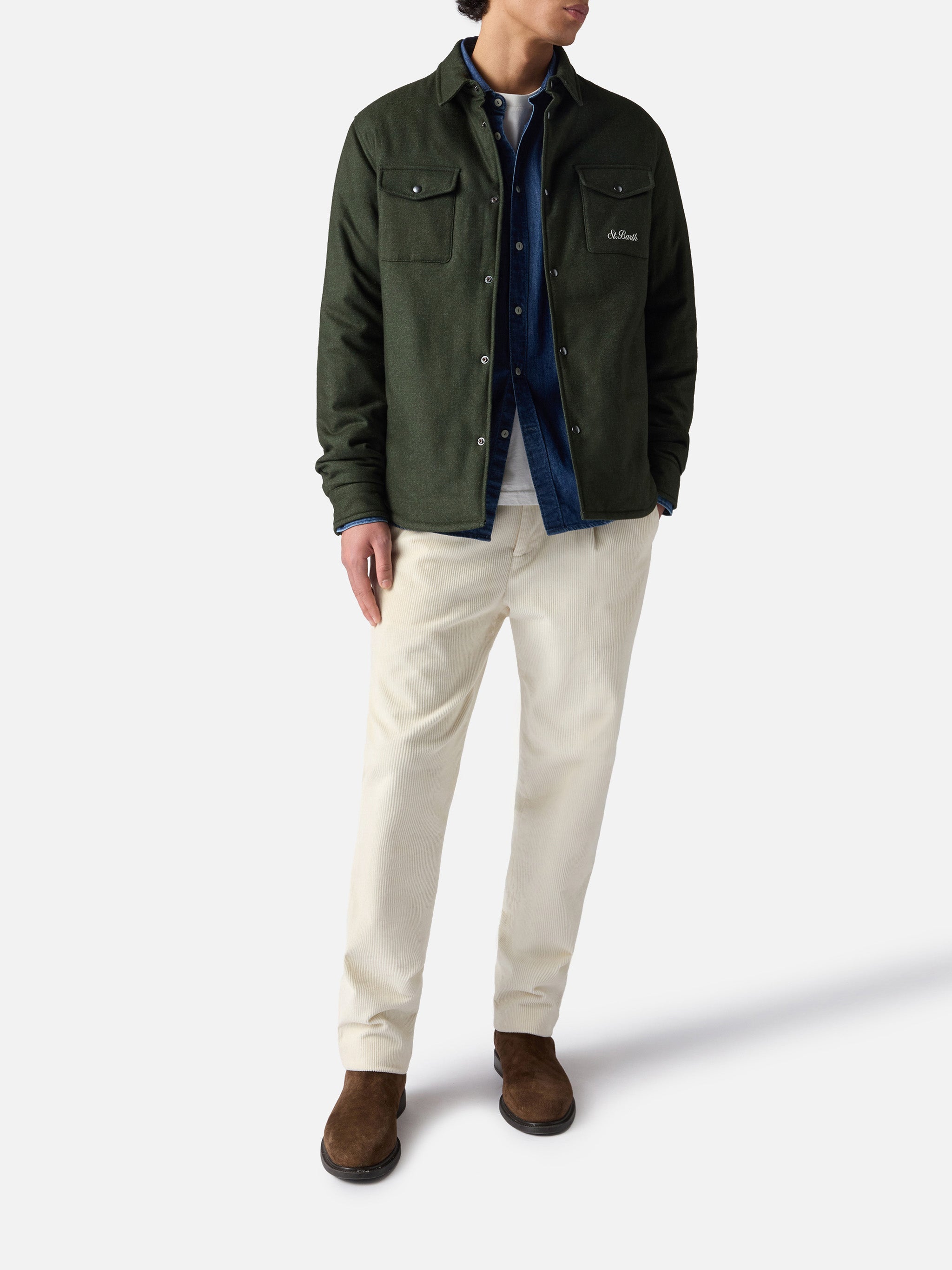 mc2-saint-barth-chalet-sovracamicia-uomo-verde-militare-in-lana-con-ricamo image 2
