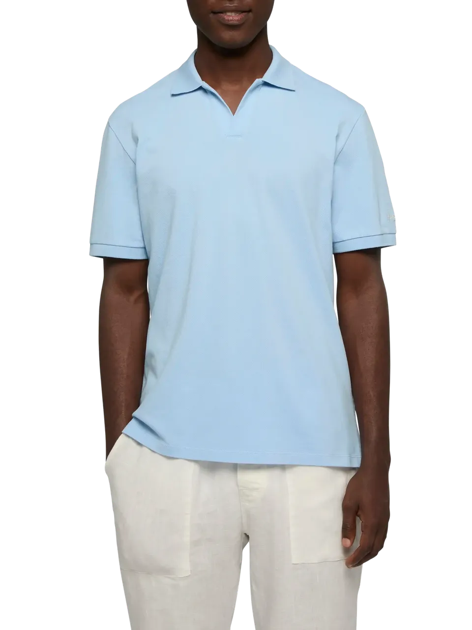 mc2-saint-barth-polo-charles-in-piquet-di-cotone-azzurro-senza-bottoni image 1
