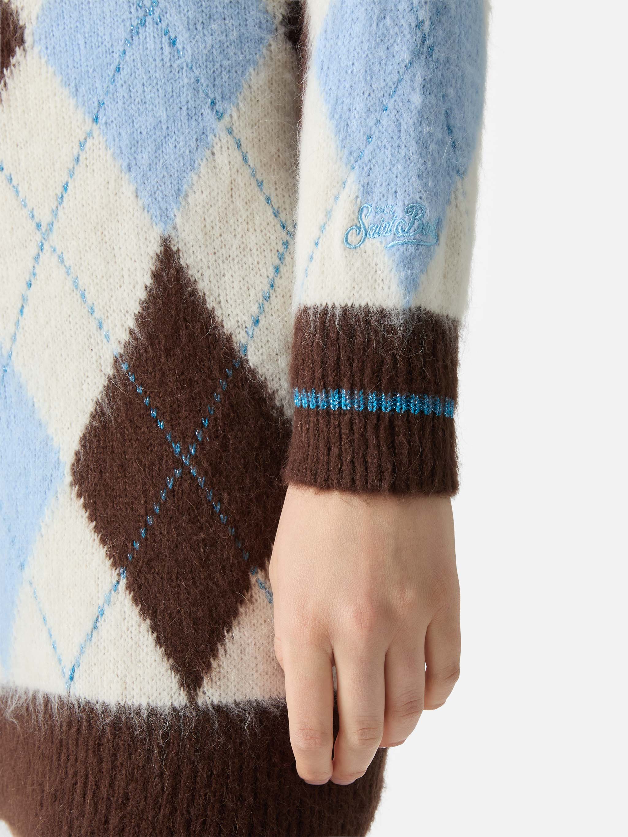 mc2-saint-barth-leon-leon001-abito-donna-in-maglia-argyle-jacquard-bianco-azzurr image 4