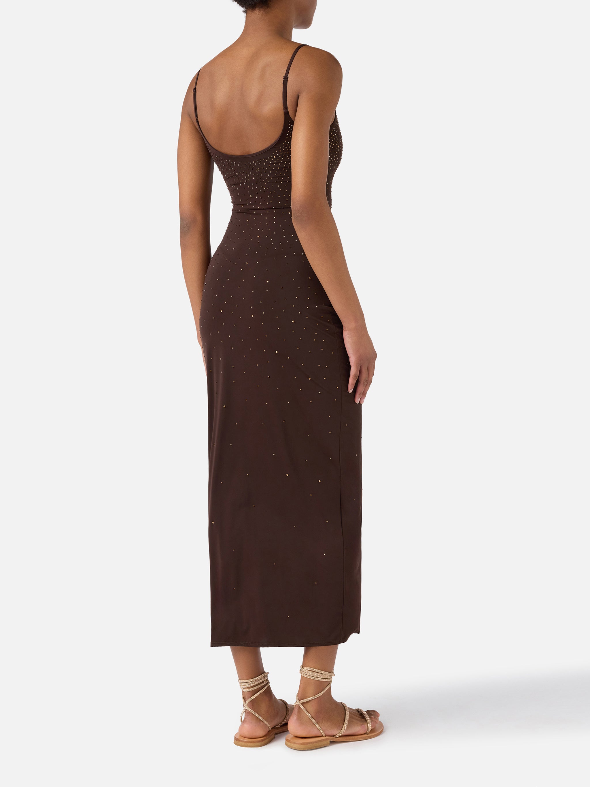 mc2-saint-barth-evy-abito-lungo-donna-marrone-con-strass-degrad image 3
