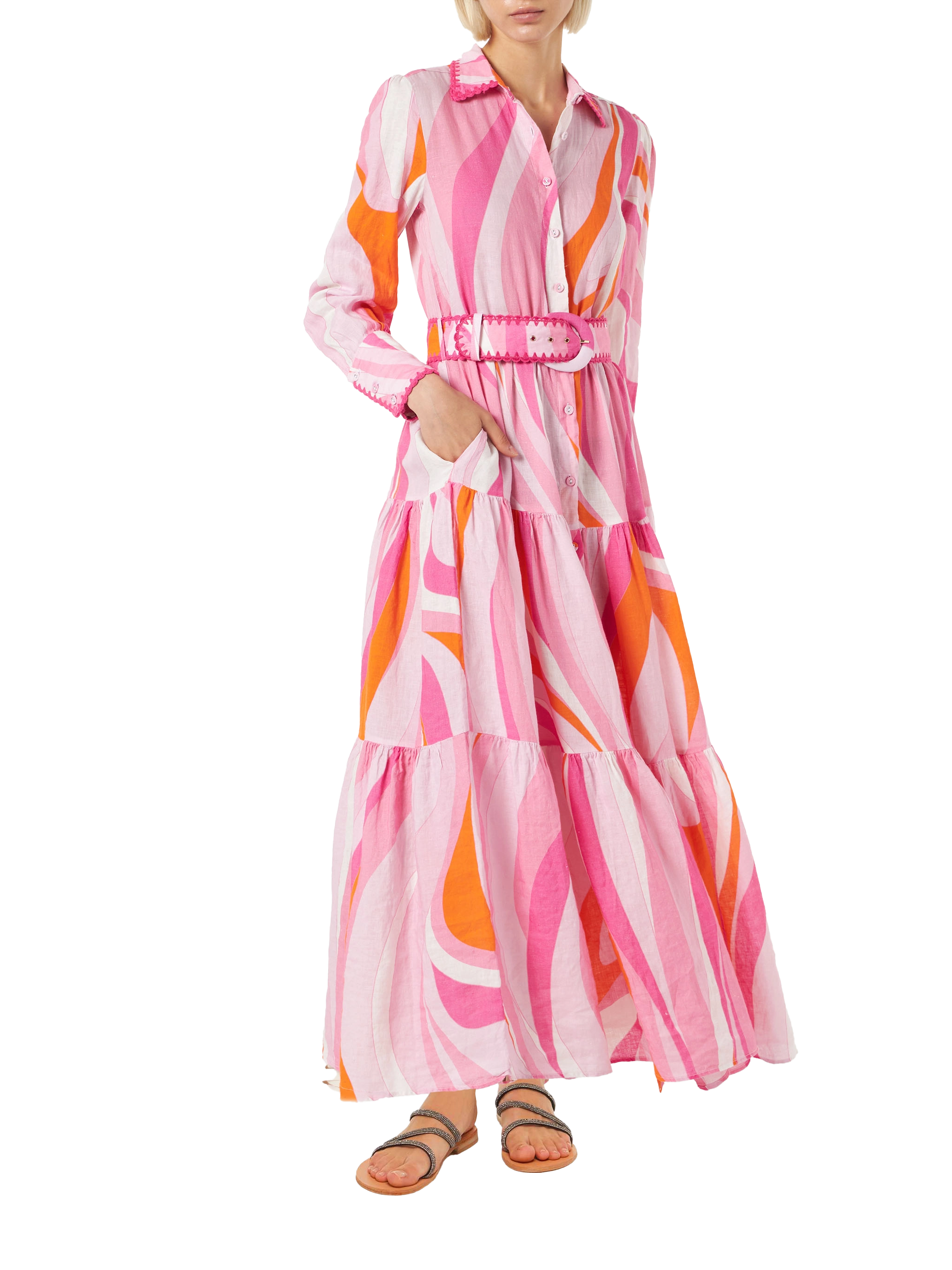 mc2-saint-barth-eloise-abito-lungo-donna-onde-multicolore-in-lino-con-ricami image 1